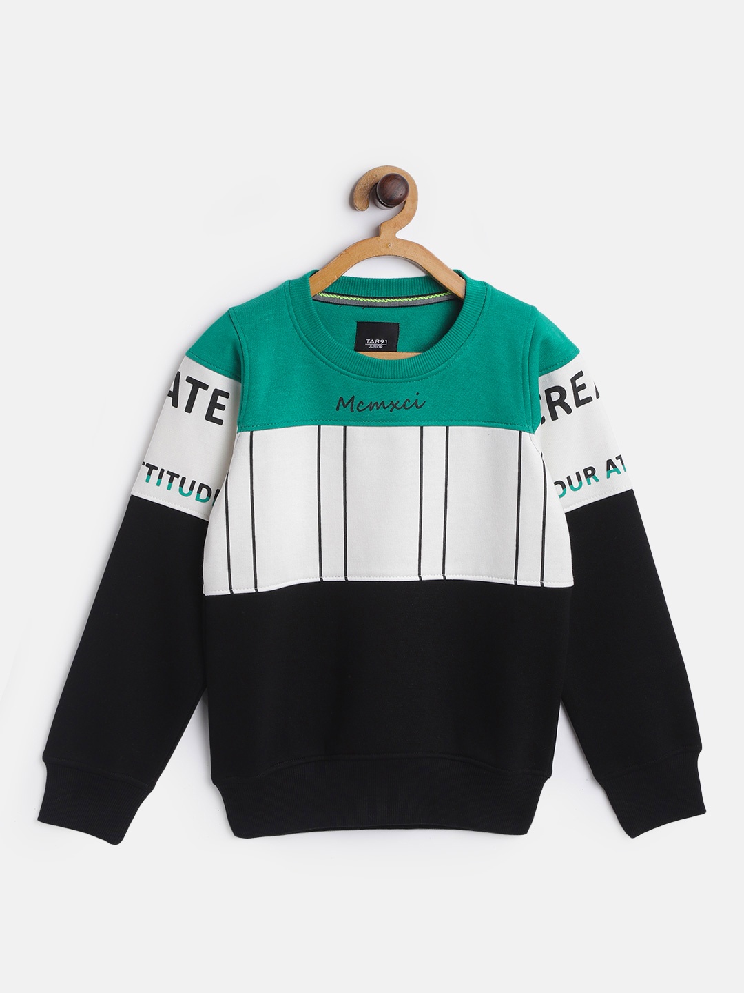 

TAB91 Boys Green & White Printed Sweatshirt