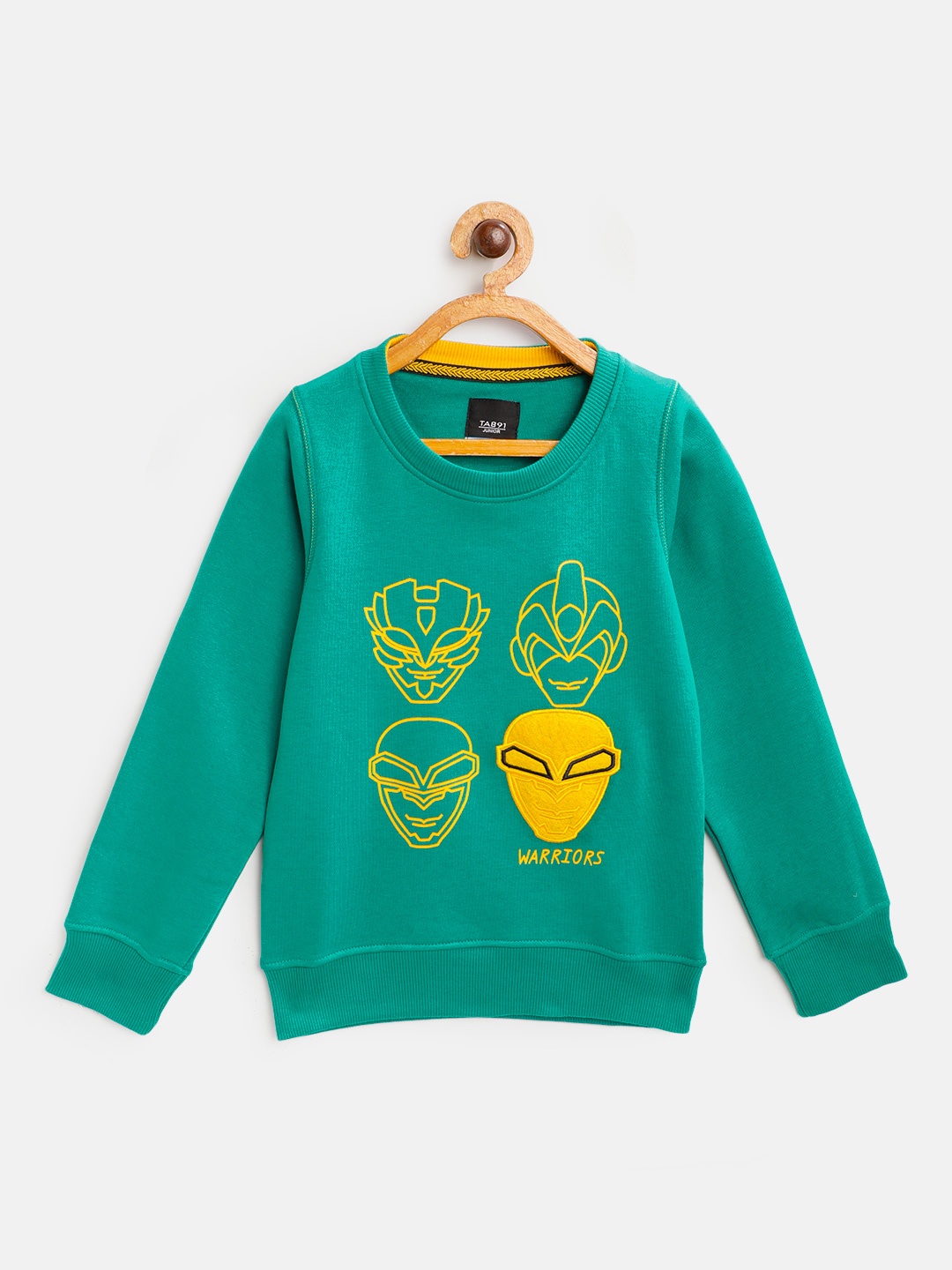 

TAB91 Boys Green & Mustard Yellow Printed Sweatshirt with Applique Detail