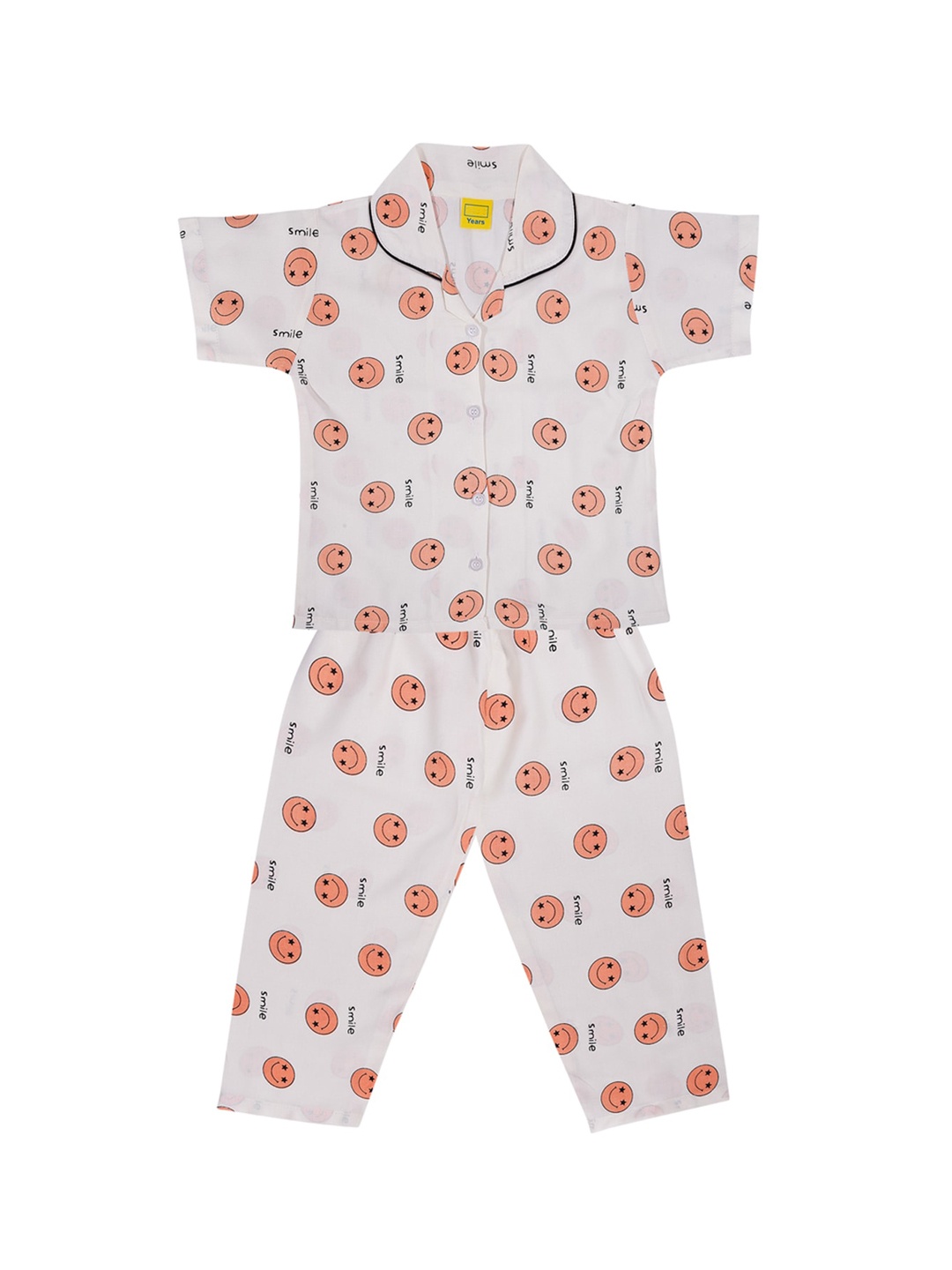 

Wish Karo Girls White & Peach-Coloured Printed Night Suit