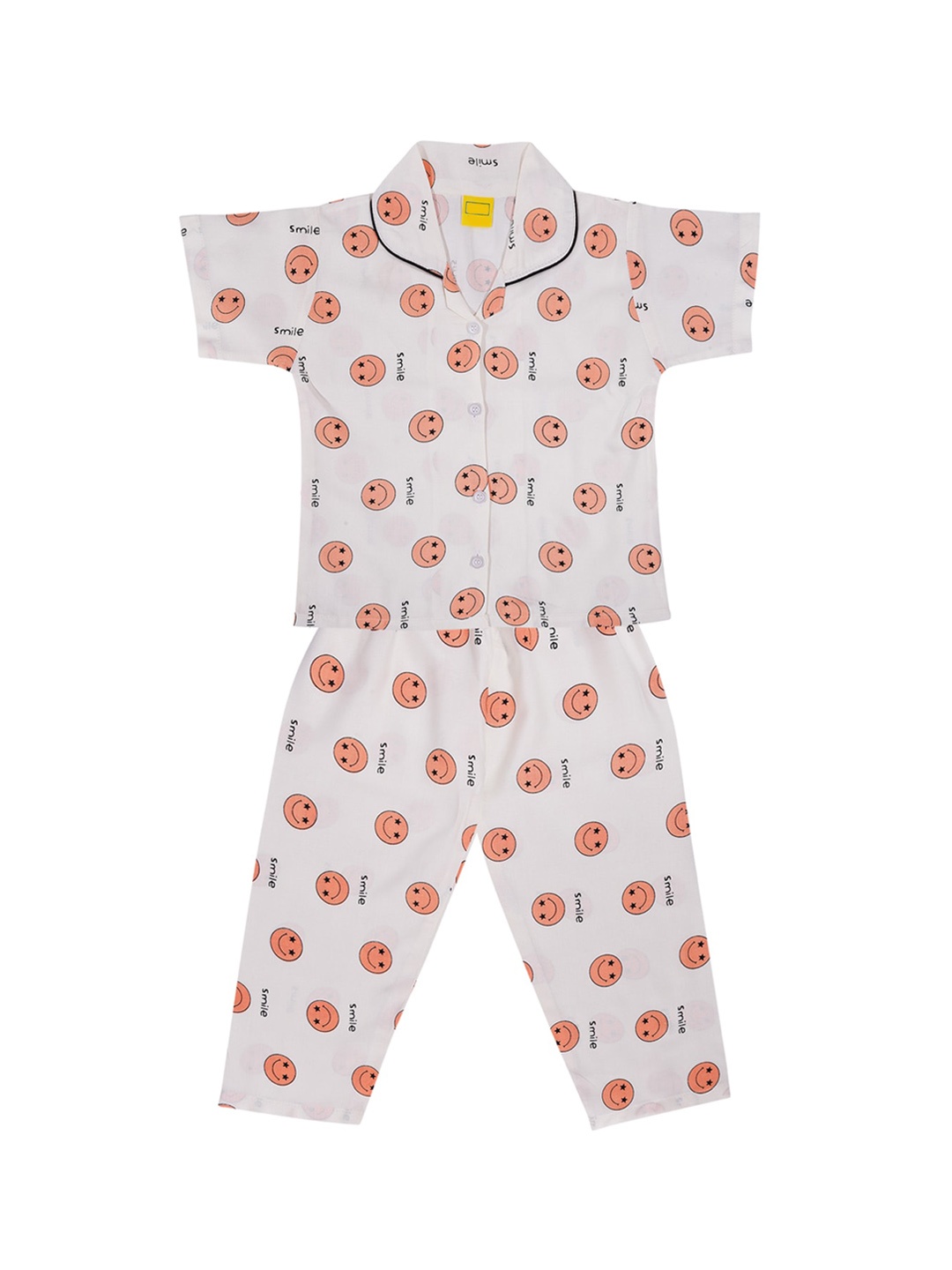 

Wish Karo Girls White & Peach-Coloured Printed Night suit