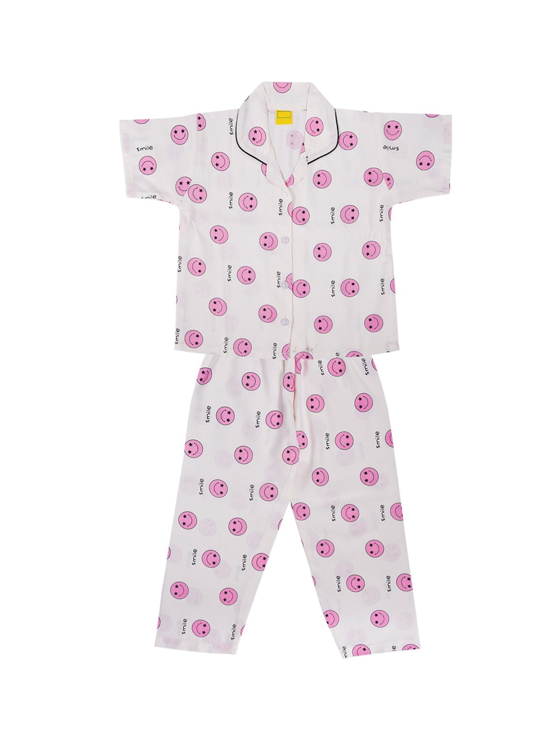 

Wish Karo Girls White & Pink Printed Night suit