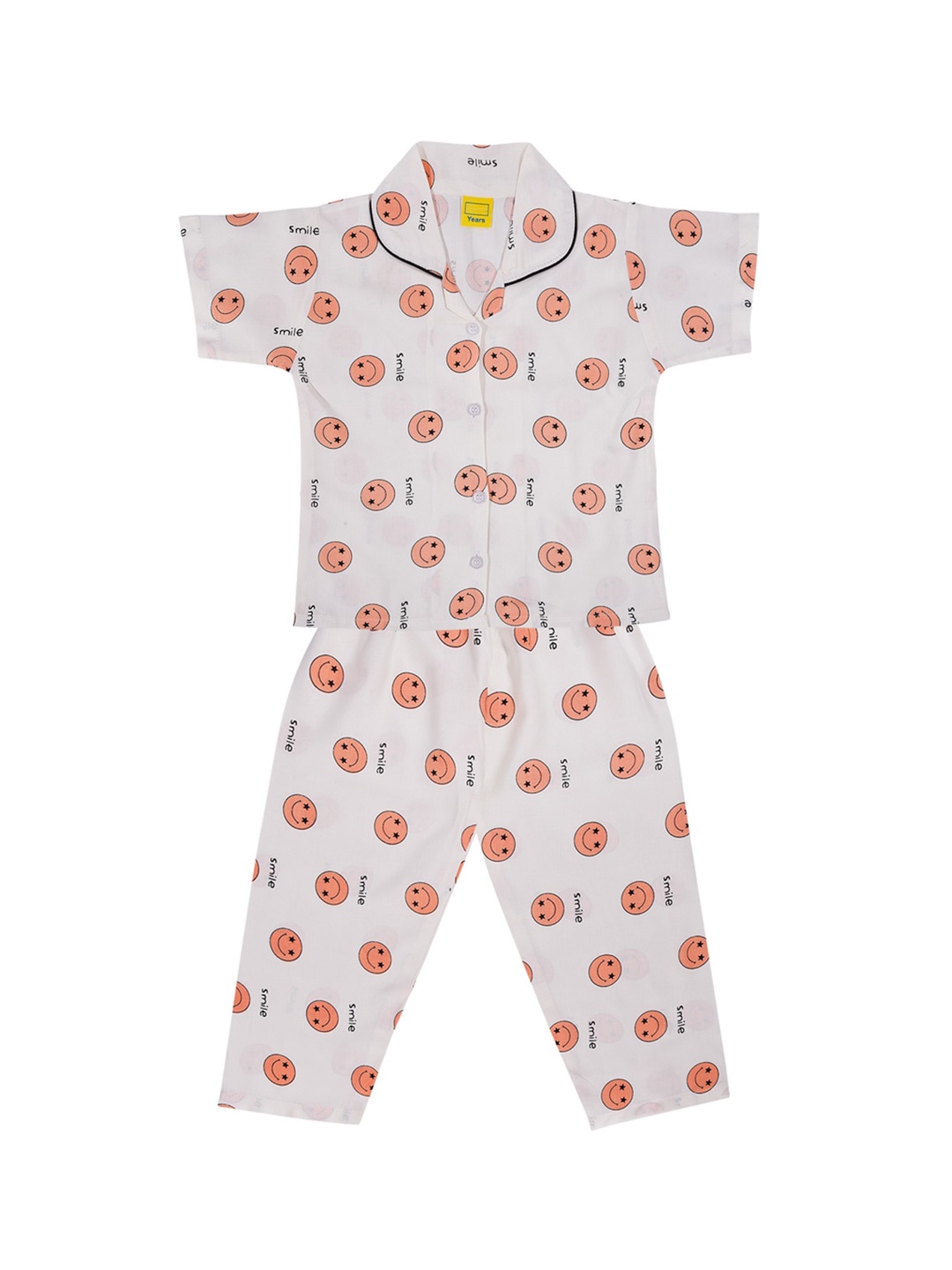 

Wish Karo Girls White & Peach-Coloured Printed Night suit