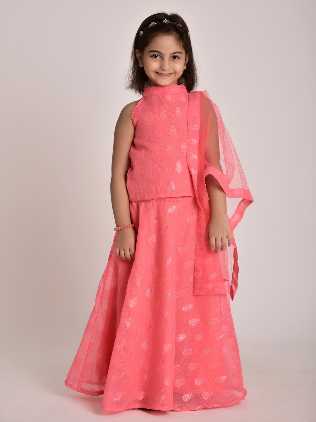 

CUTE LEMONS Girls Peach-Coloured Ready to Wear Lehenga & Dupatta