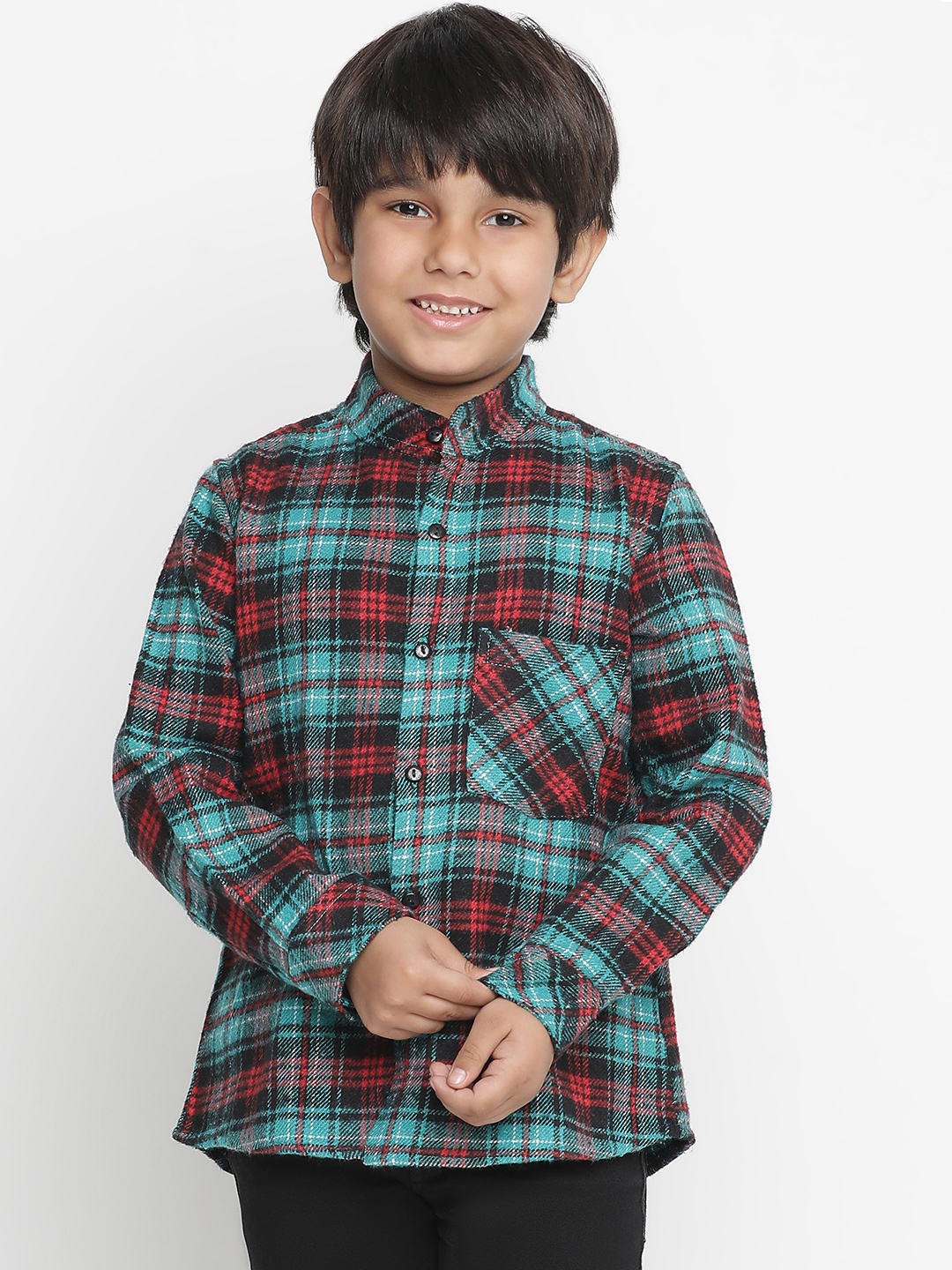 

Oxolloxo Boys Green Tartan Checks Opaque Checked Casual Shirt