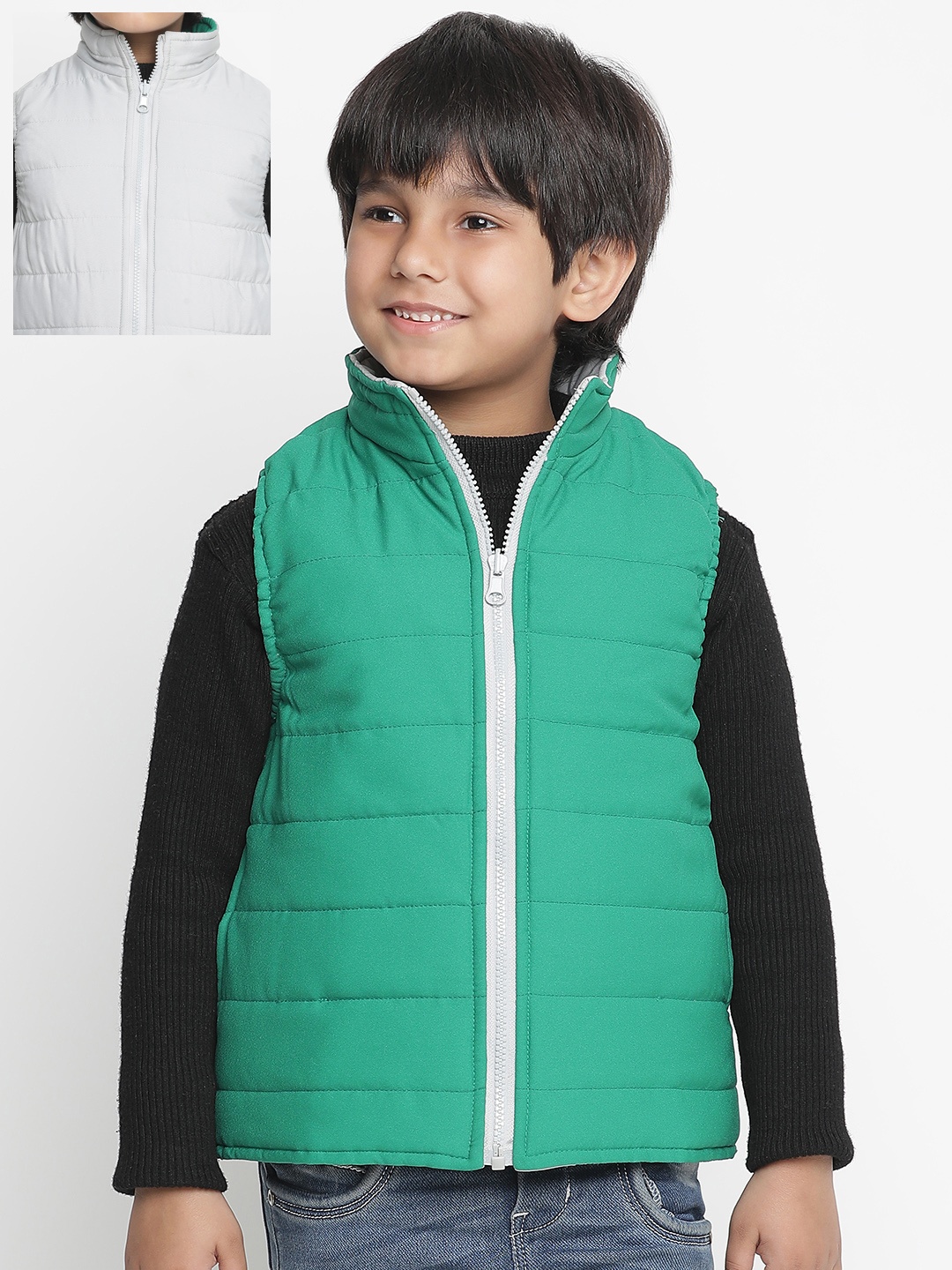 

Oxolloxo Boys Green Striped Lightweight Reversible Longline Padded Jacket
