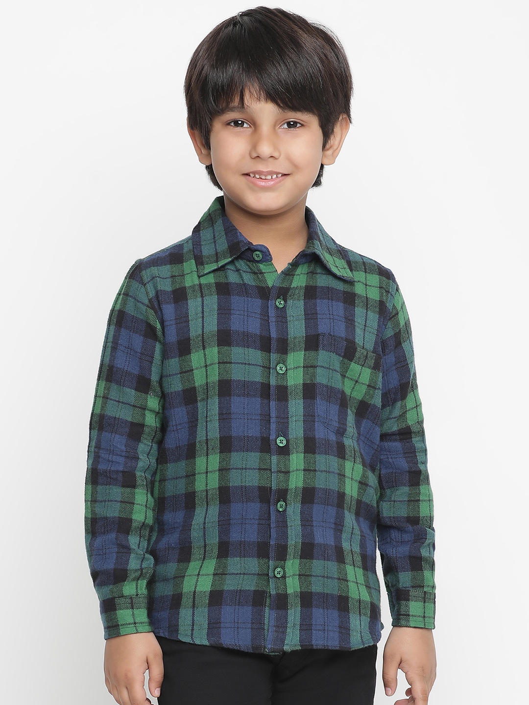 

Oxolloxo Boys Green Tartan Checks Opaque Checked Casual Shirt