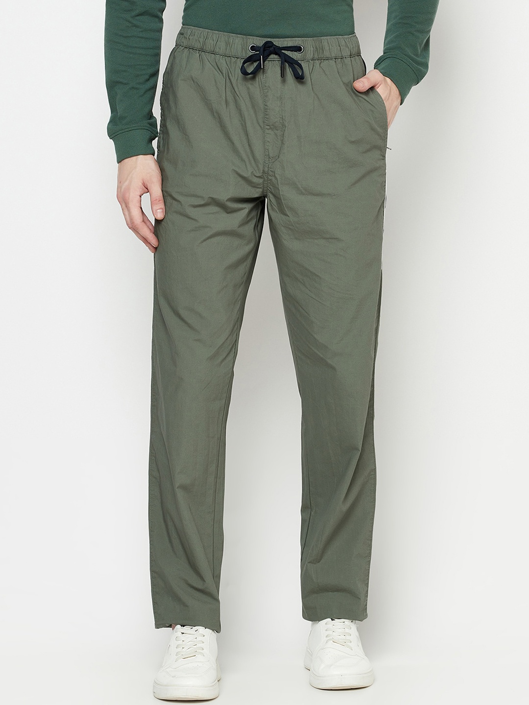 

Octave Men Olive Green Solid Cotton Track Pants