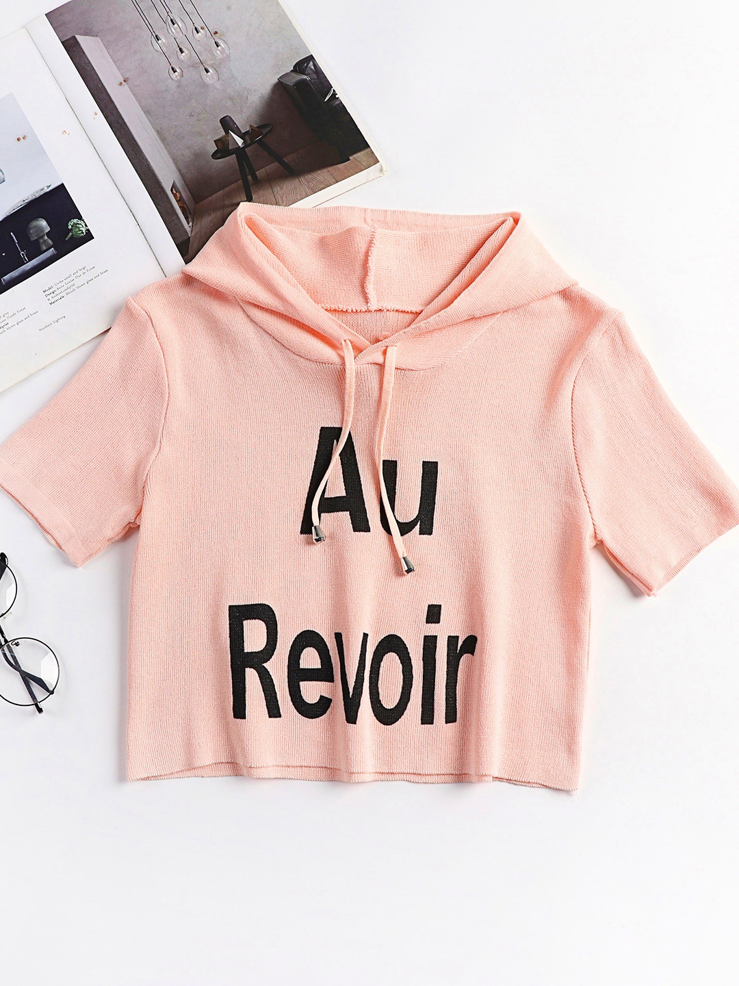 

URBANIC Women Pink & Black Typography Printed Crop Hooded Pullover
