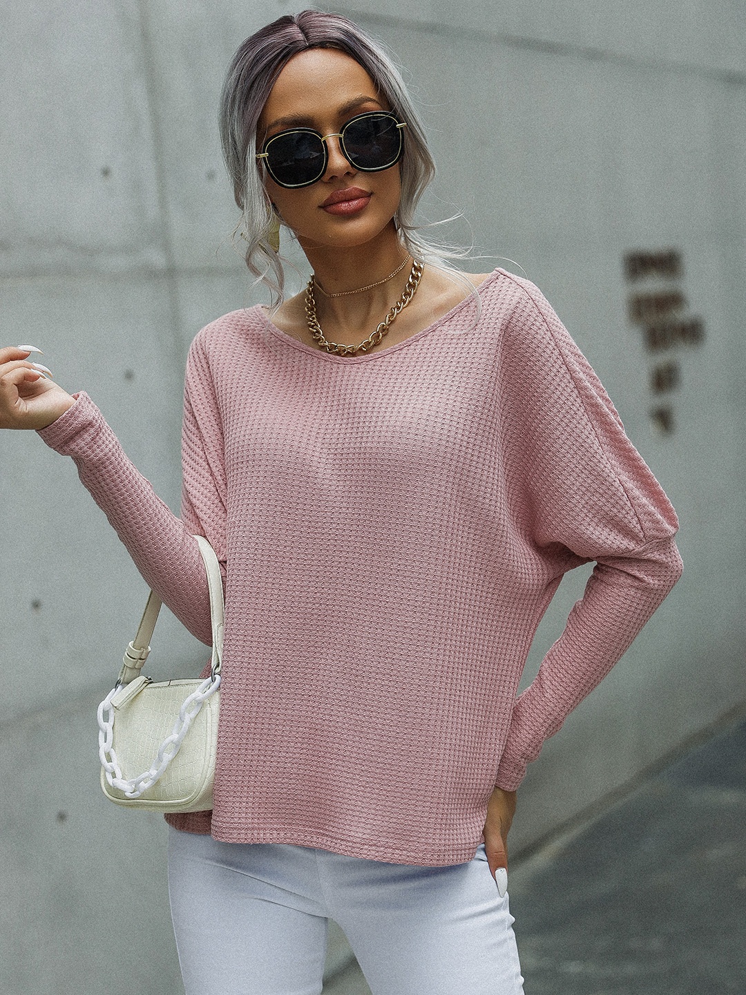 

URBANIC Women Dusty Pink Textured Effect Pullover
