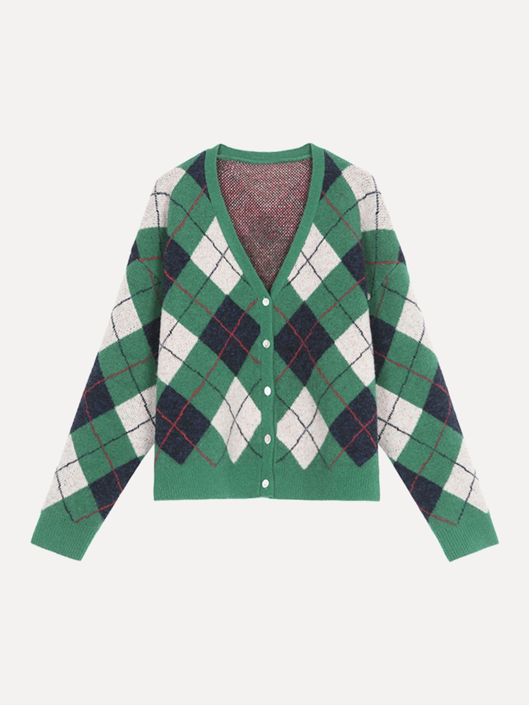 

URBANIC Women Green & White Argyle Cardigan