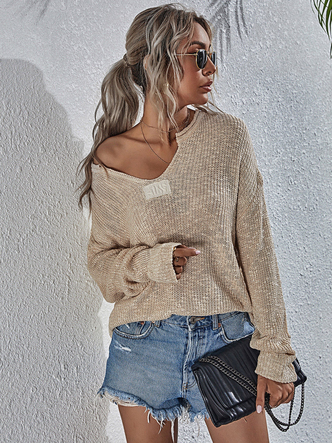 

URBANIC Women Beige Acrylic Open Knit Self-Design Pullover
