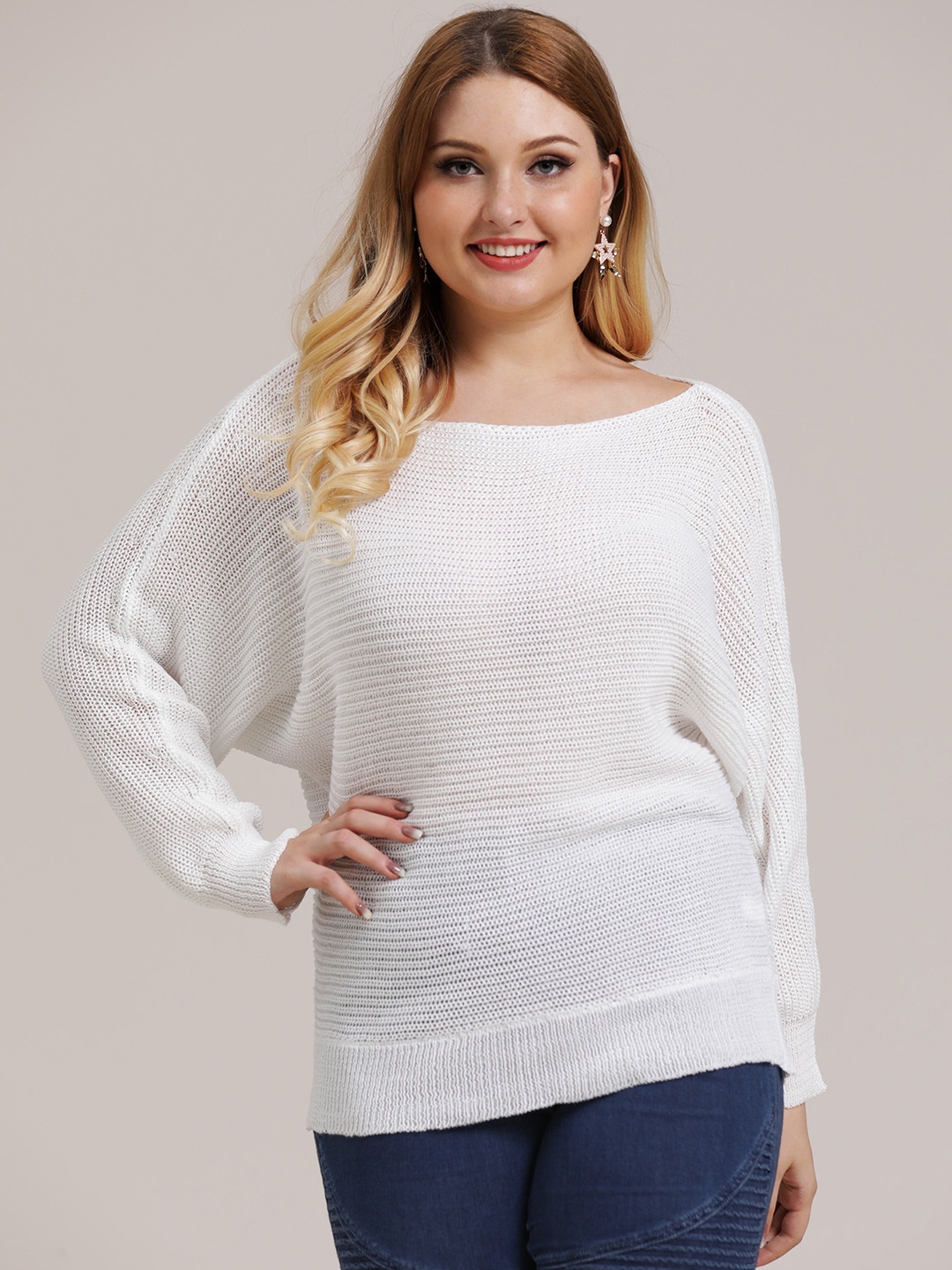 

URBANIC Women Plus Size White Solid Pullover