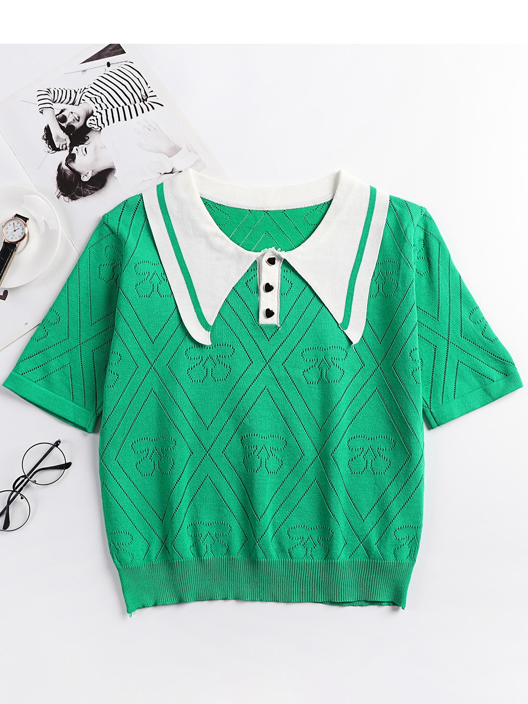 

URBANIC Women Green Open Knit Pullover