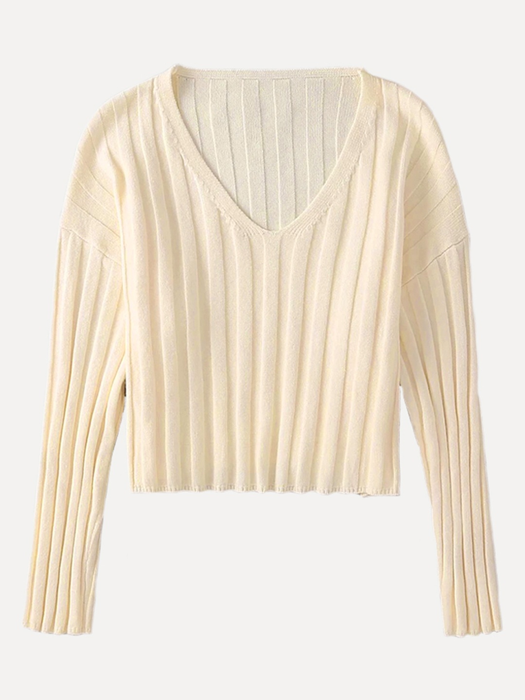 

URBANIC Women Cream Self Striped Pullover