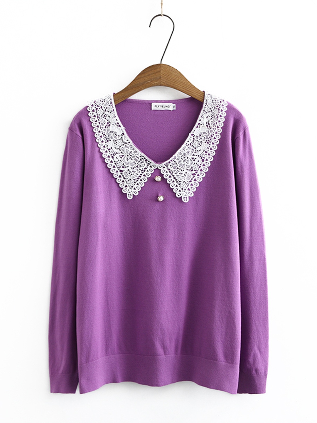 

URBANIC Women Plus Size Purple & White Solid Pullover with Lace Detail