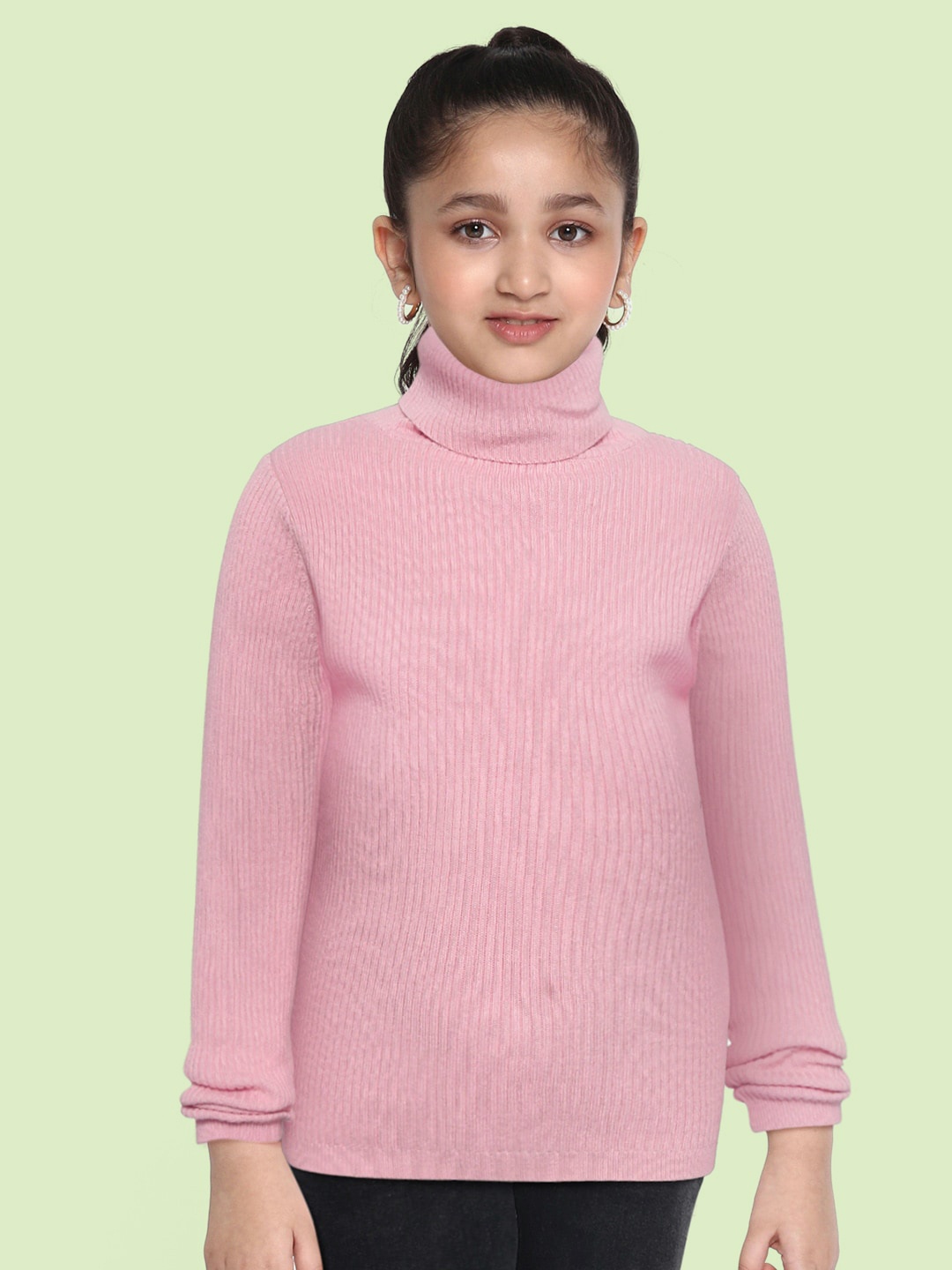 

Marks & Spencer Girls Pink Pure Cotton Ribbed Turtle Neck Pullover