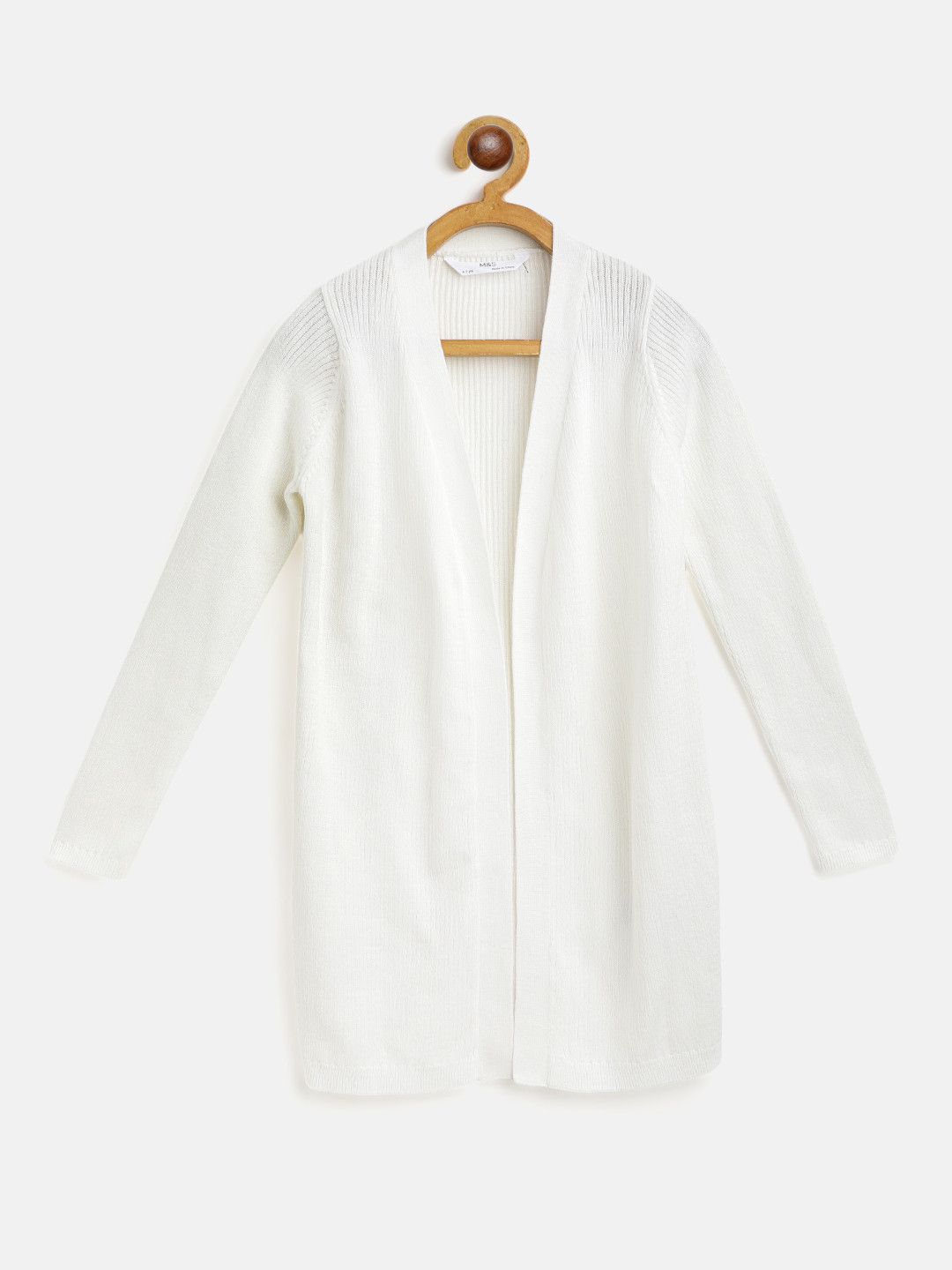 

Marks & Spencer Girls White Cotton Solid Longline Front-Open Sweater