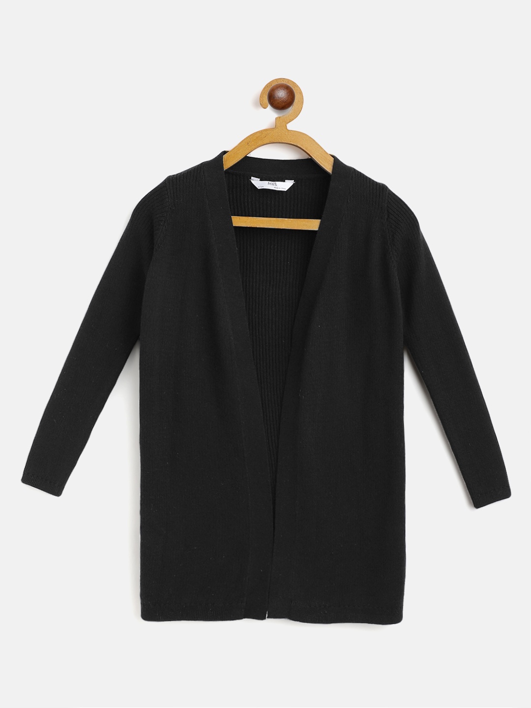 

Marks & Spencer Girls Black Pure Cotton Solid Longline Front-Open Sweater