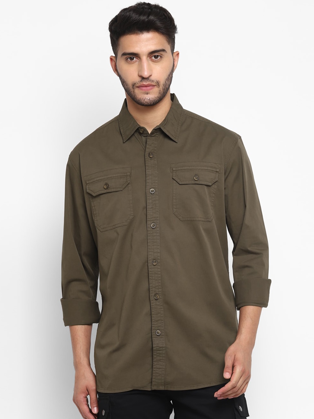 

Royal Enfield Men Khaki Opaque Casual Cotton Shirt