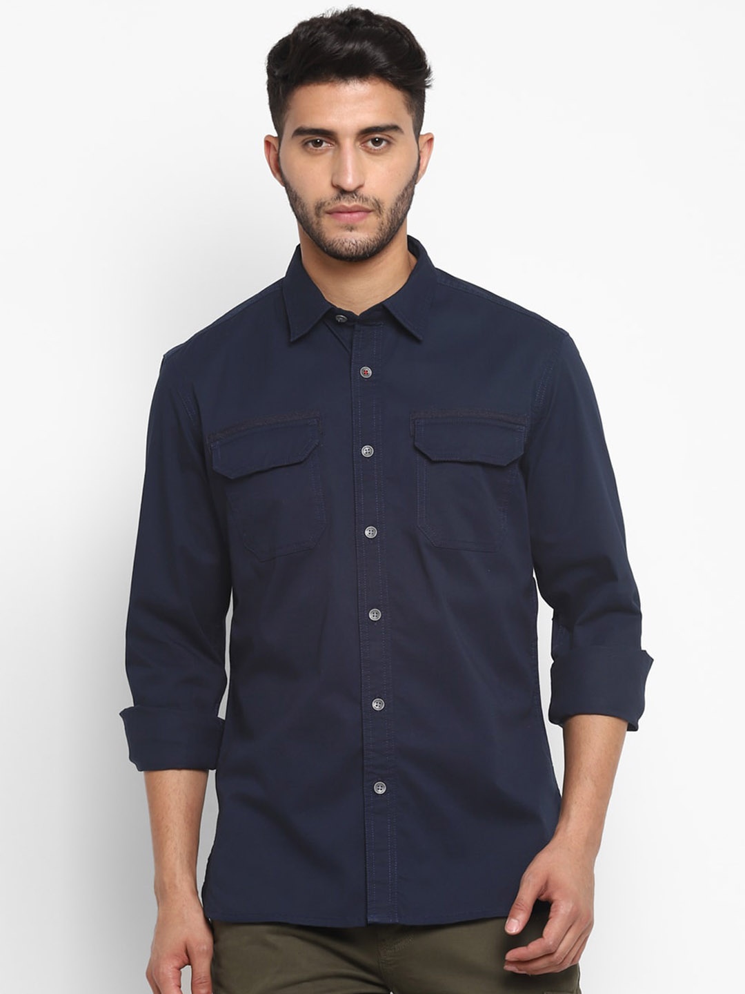 

Royal Enfield Men Navy Blue Solid Casual Shirt