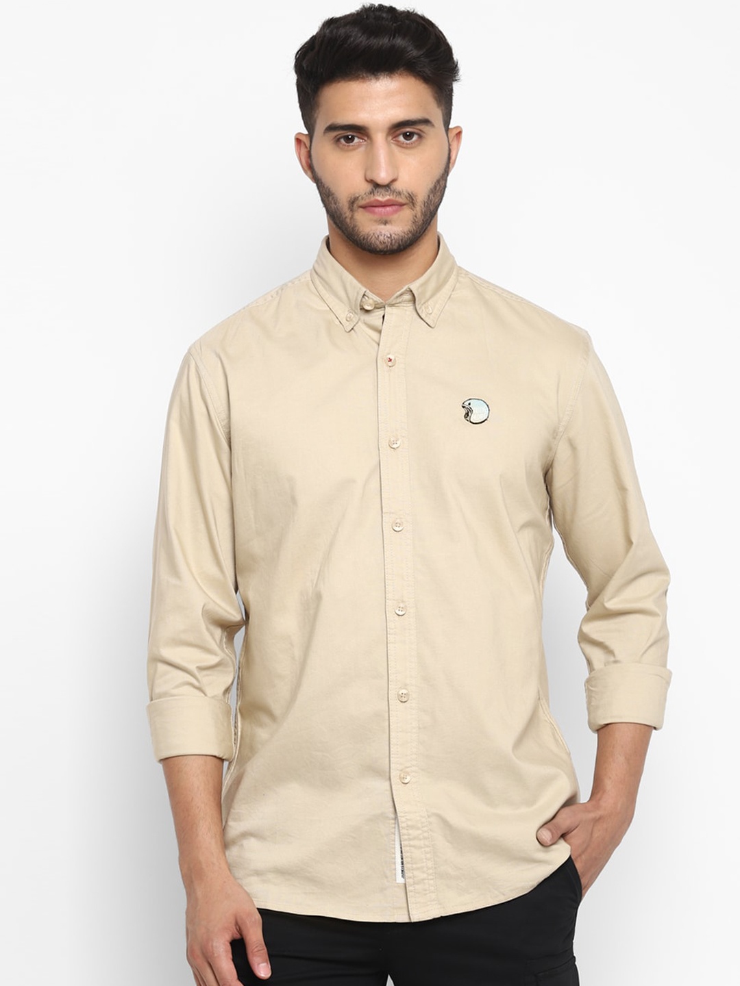 

Royal Enfield Men Cotton Khaki Solid Casual Shirt