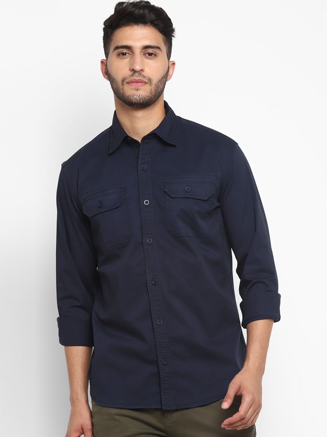 

Royal Enfield Men Navy Blue Opaque Casual Shirt