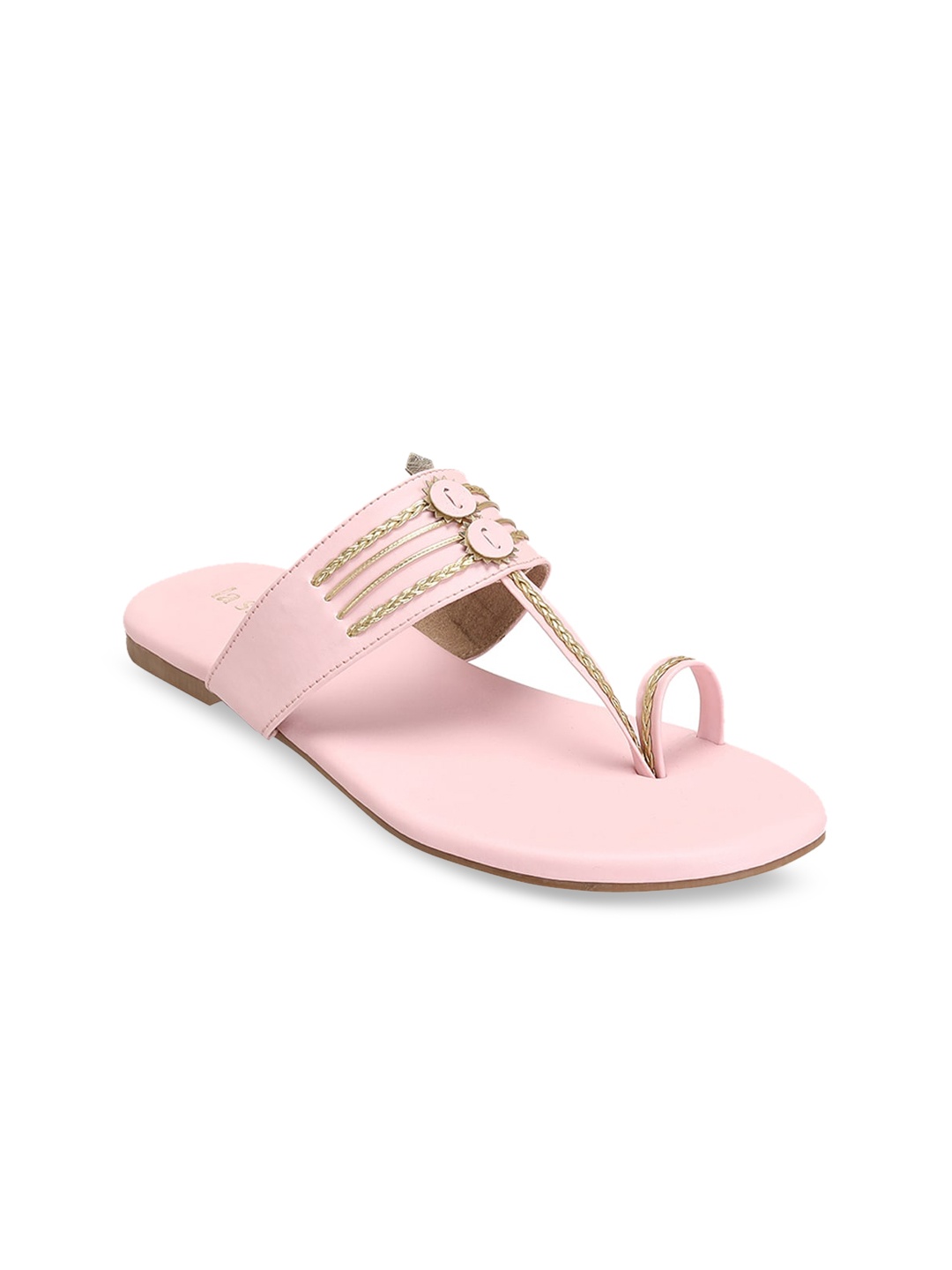 

LA SAVIE Women Pink & Gold-Toned Braided Kolhapuri One Toe Flats