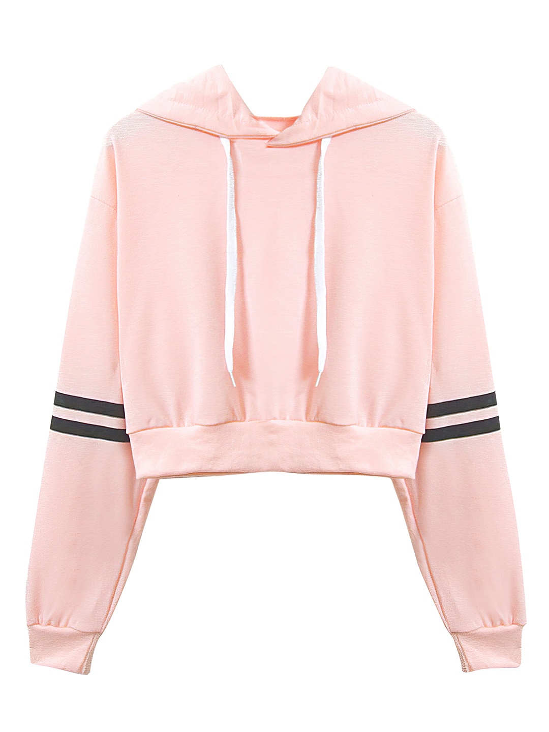

URBANIC Women Pink Solid Hooded Sweatshirt with Striped Detail
