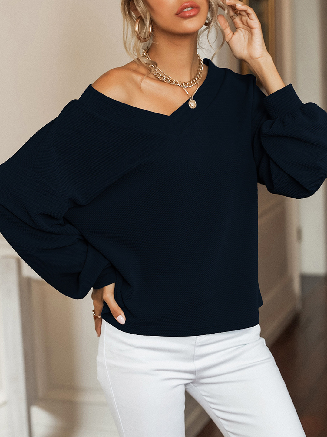 

URBANIC Women Navy Blue Solid Sweatshirt