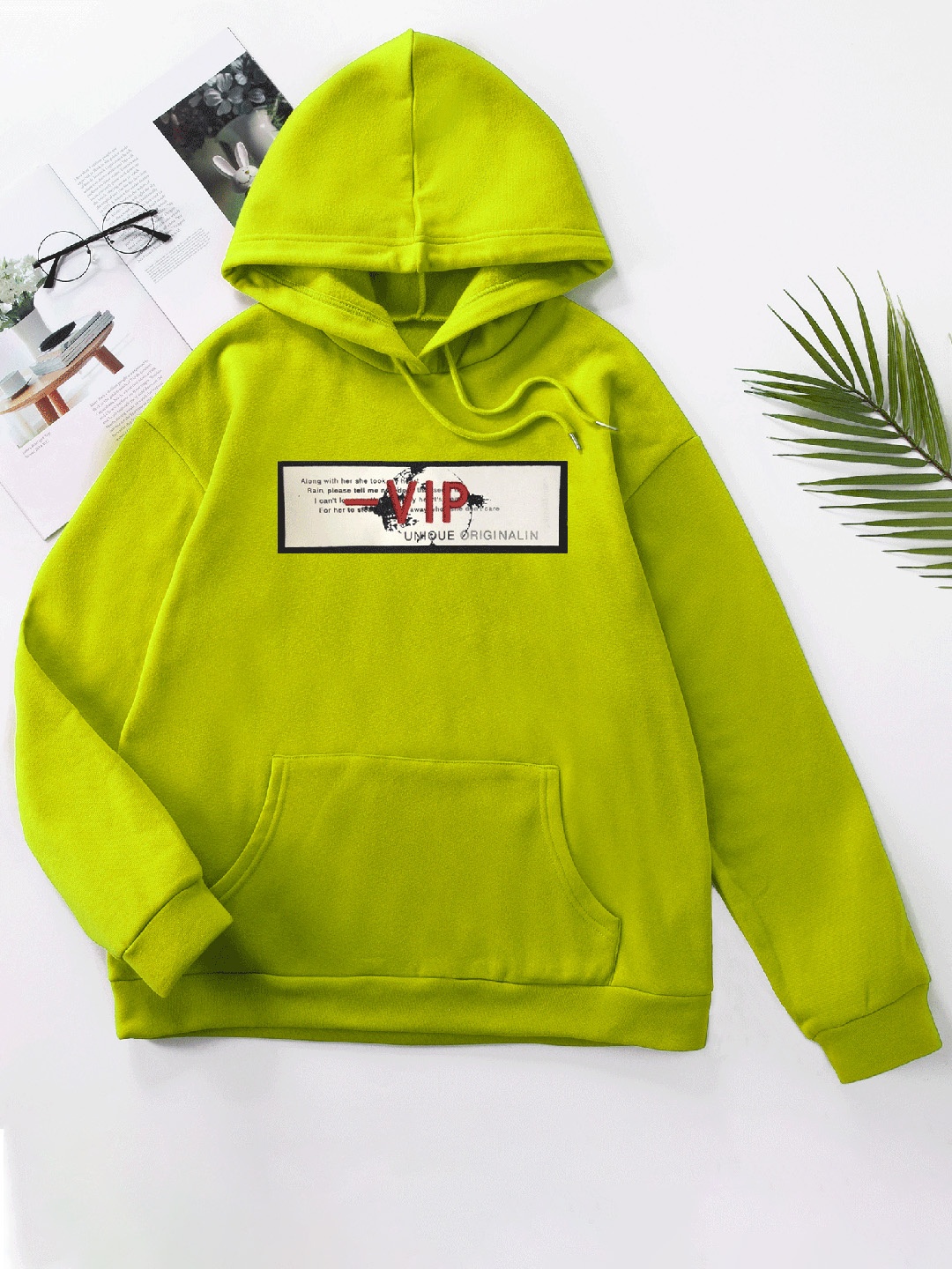 

URBANIC Women Green & White Typography Print Hooded Sweatshirt