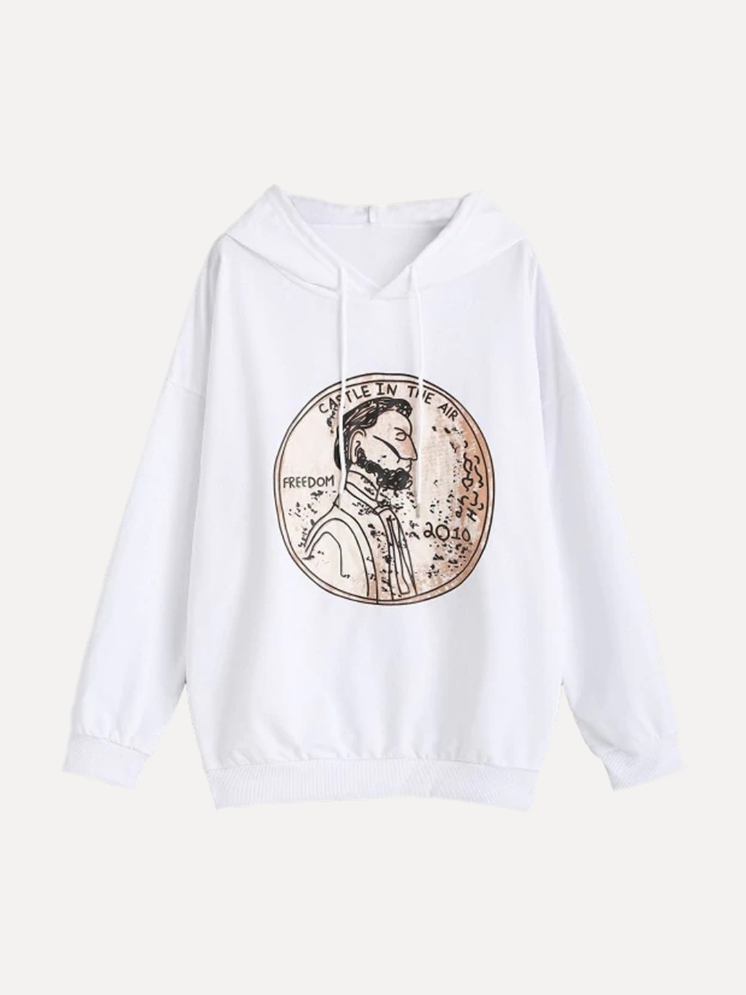 

URBANIC Women White Graphic Print Hooded Sweatshirt