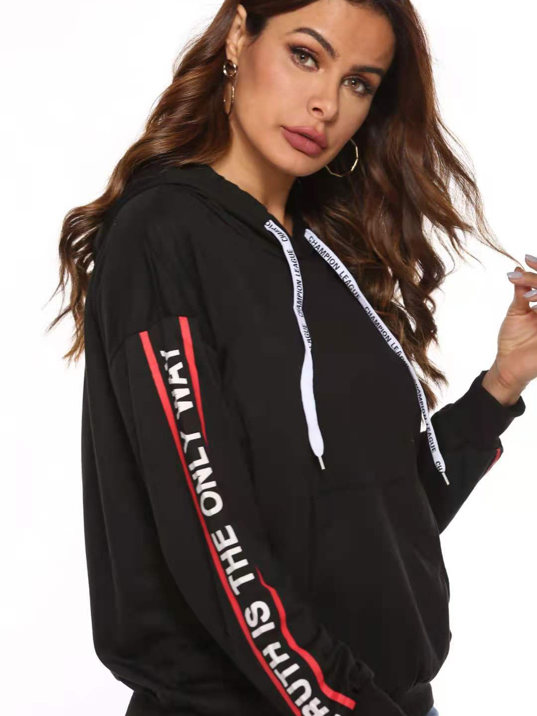 

URBANIC Women Black Hooded Sweatshirt