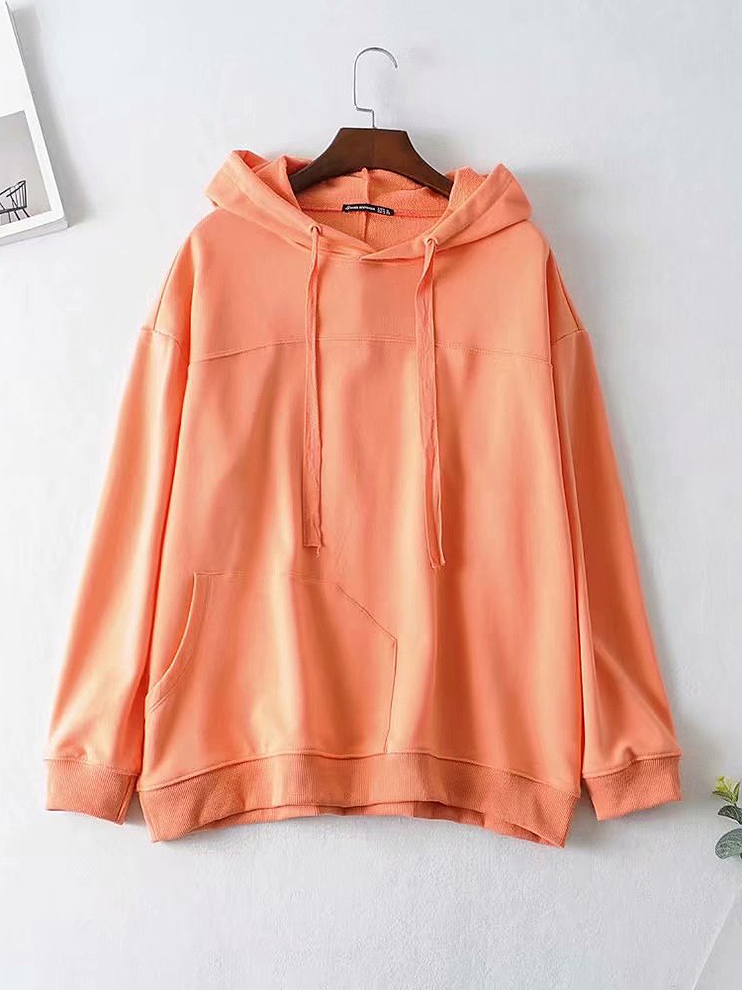 

URBANIC Women Peach-Coloured Cotton Solid Hooded Sweatshirt