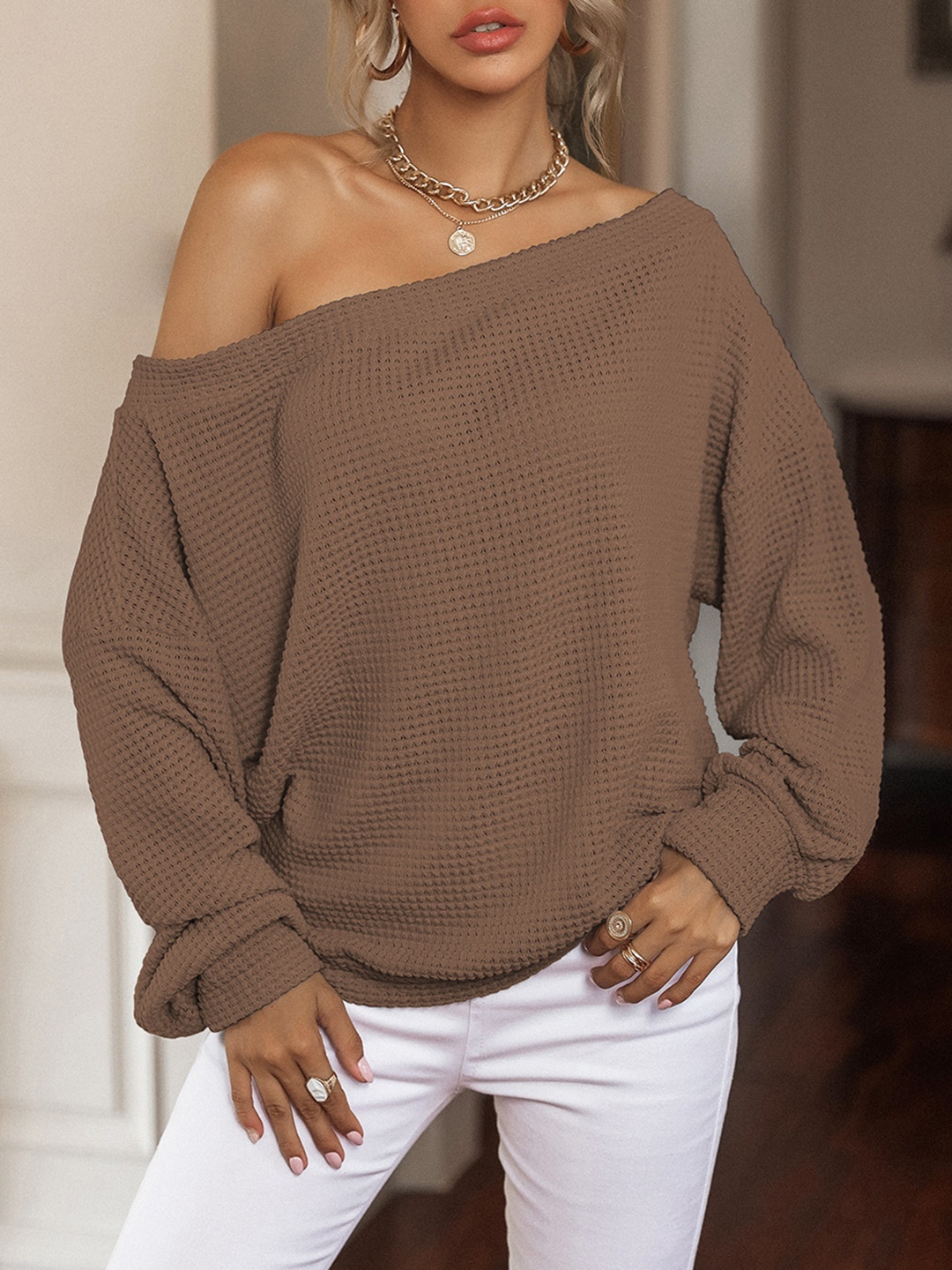 

URBANIC Women Coffee Brown Self Checked Longline Sweatshirt