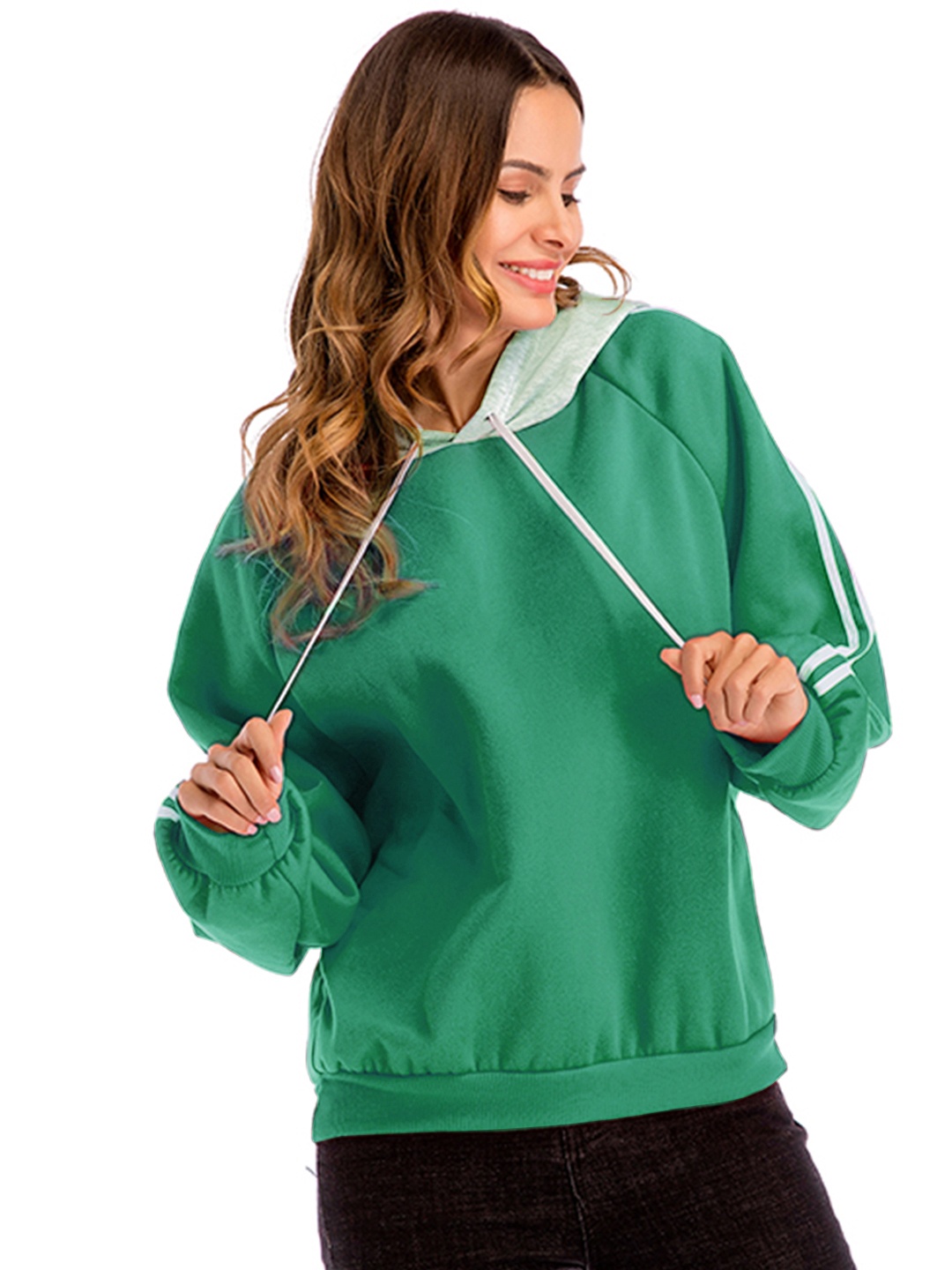 

URBANIC Women Green Solid Hooded Sweatshirt