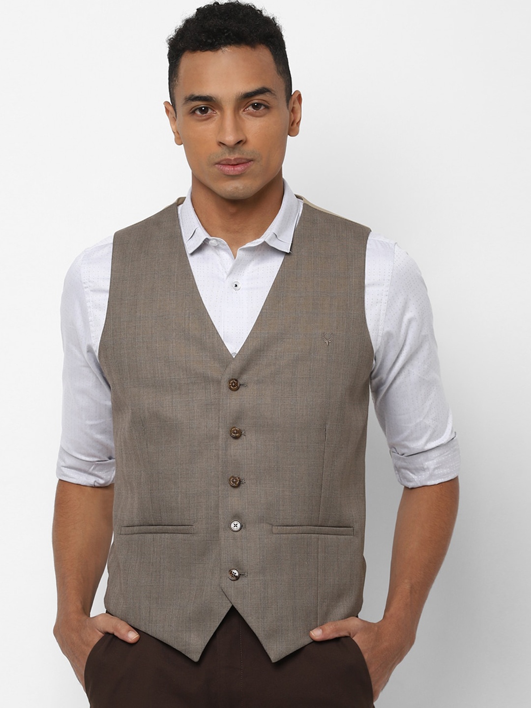 

Allen Solly Men Beige & Grey Woven Waistcoat