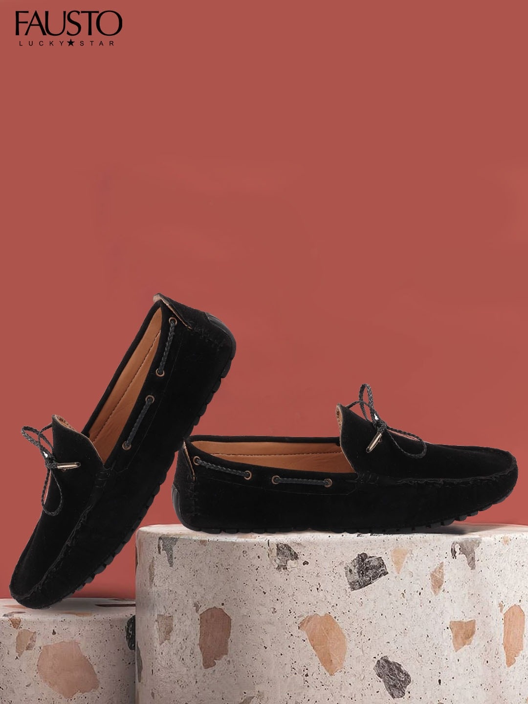 

FAUSTO Men Black Suede Boat Shoes