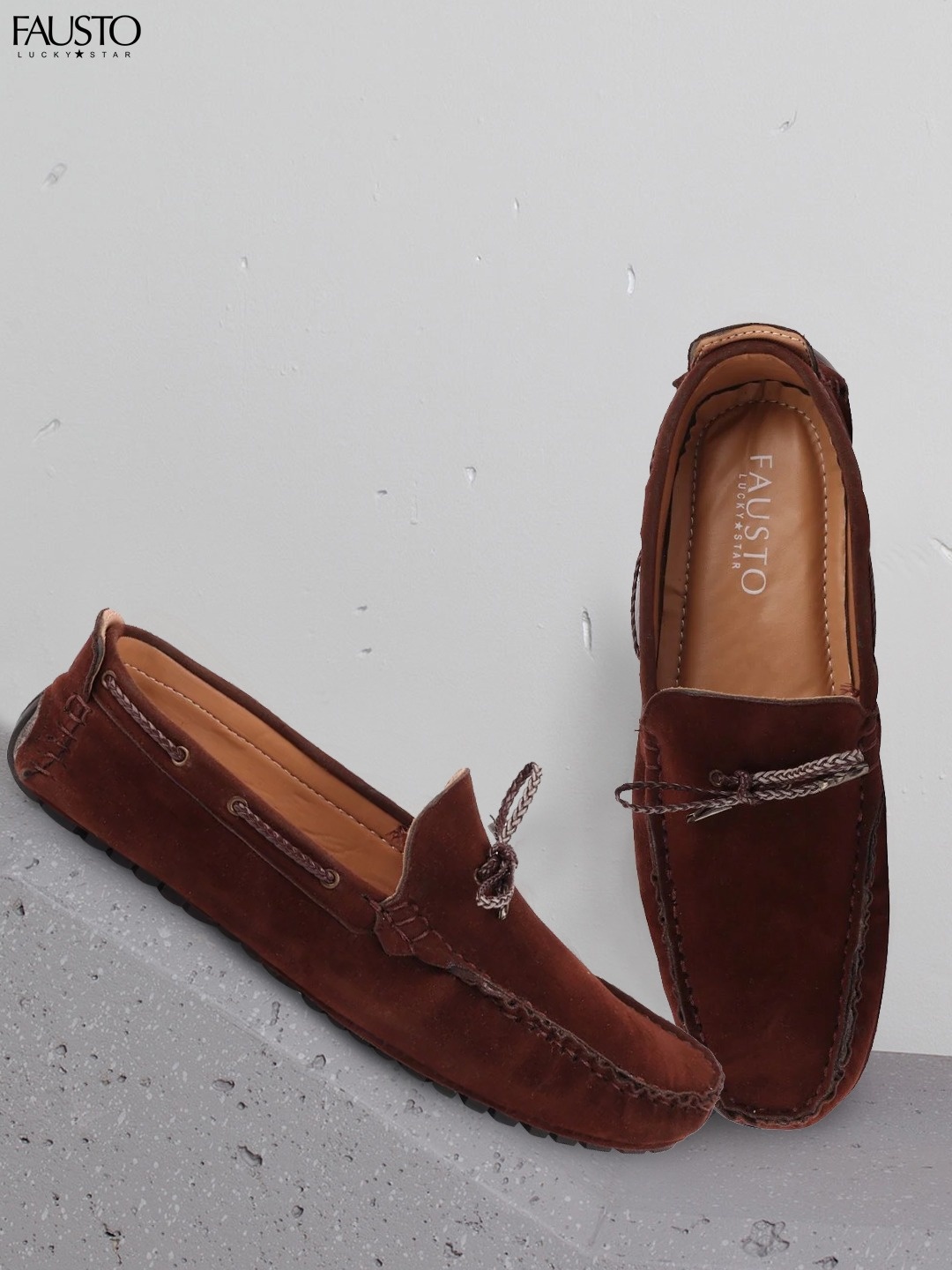 

FAUSTO Men Brown Suede Boat Shoes