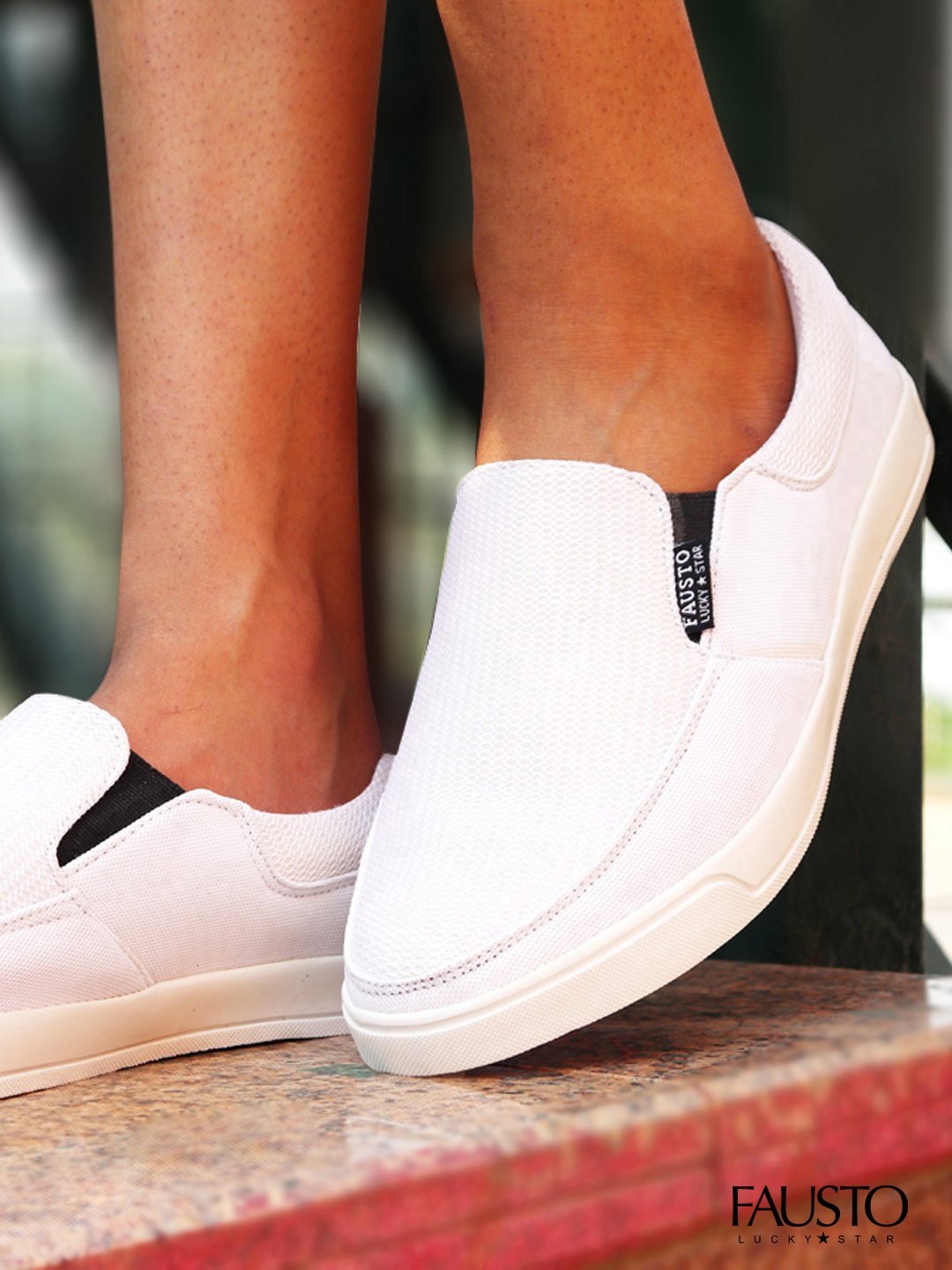 

FAUSTO Men White Woven Design Slip-On Sneakers