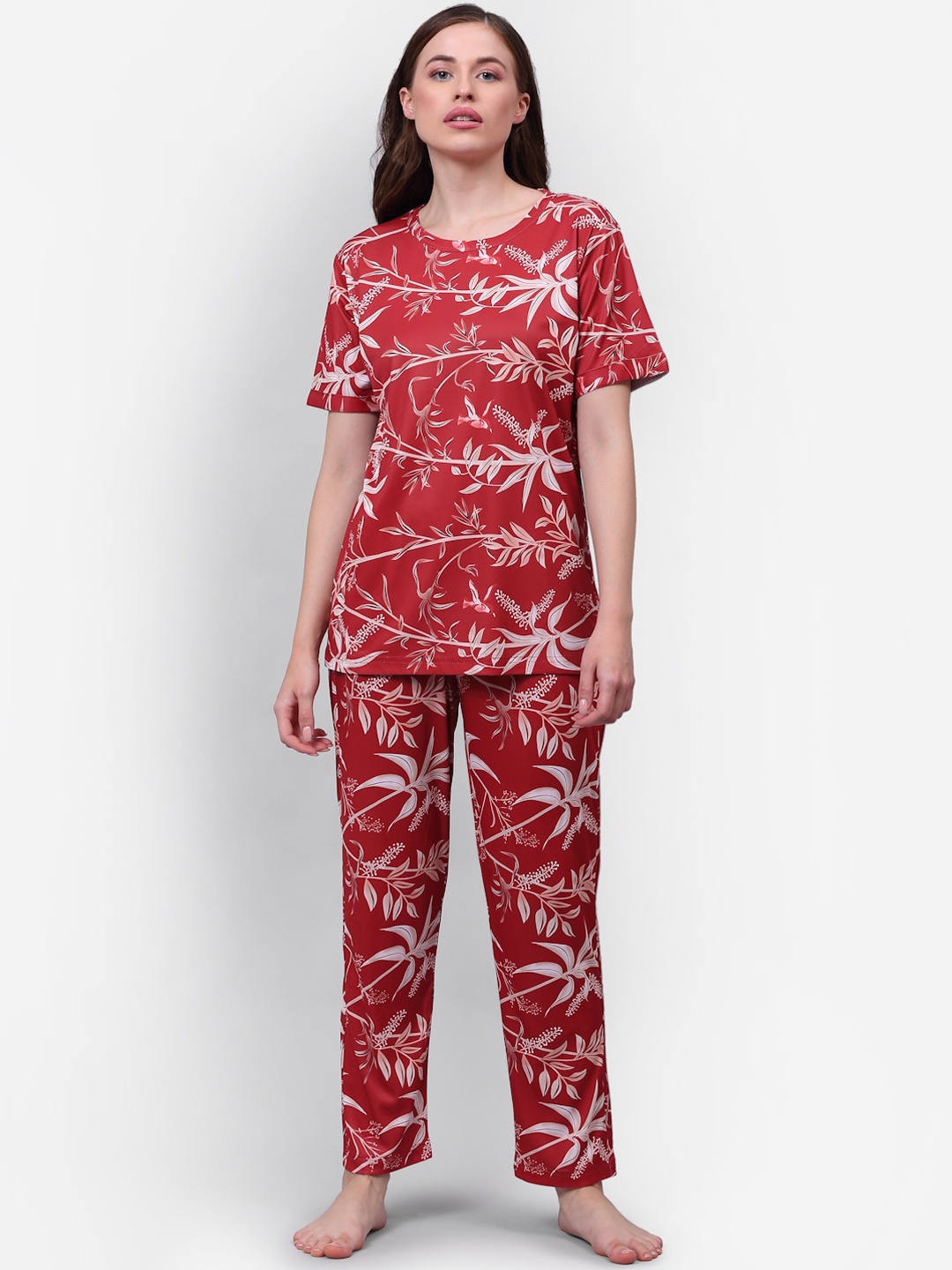 

NEUDIS Women Maroon & White Printed Night suit