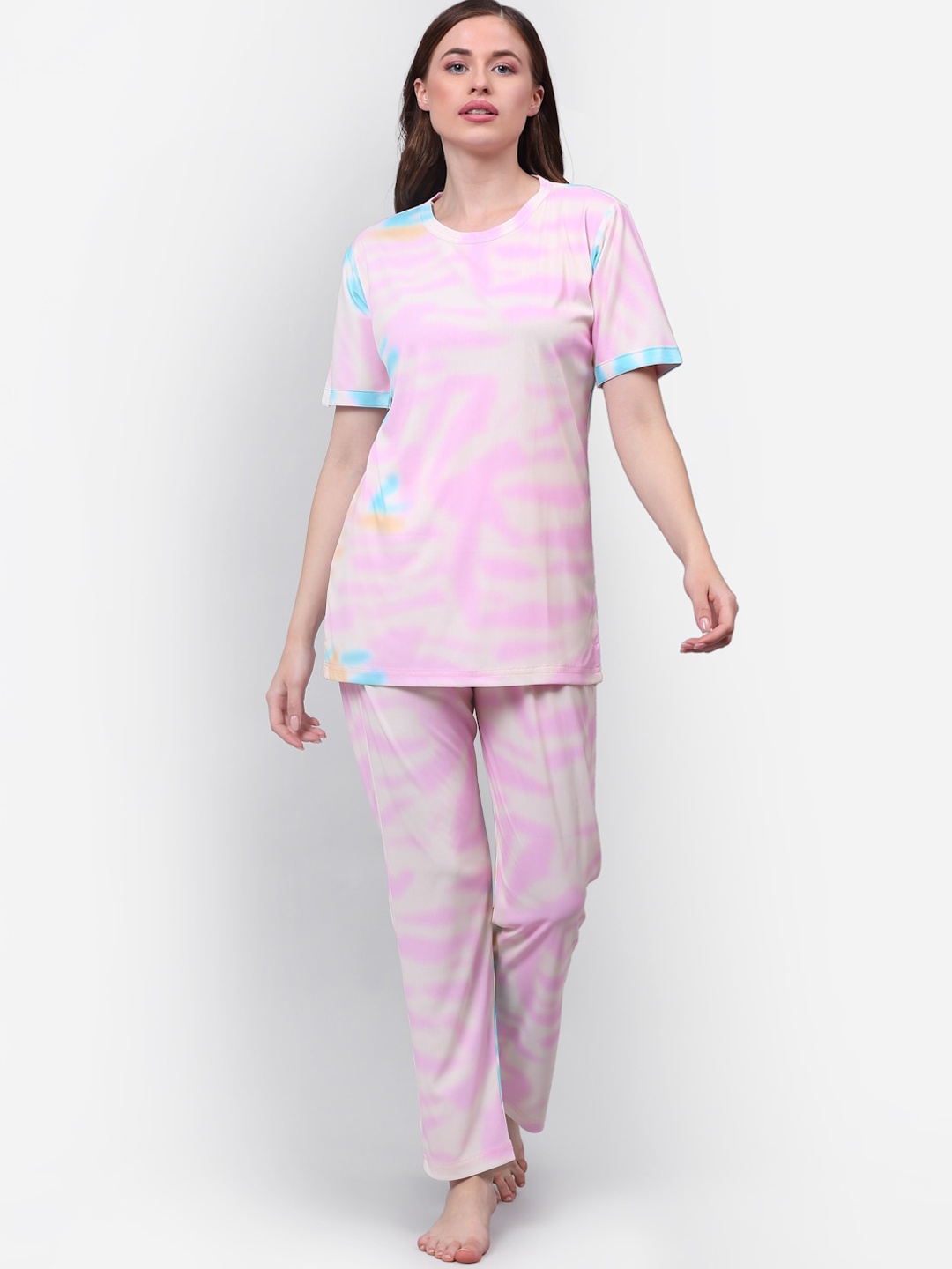 

NEUDIS Women Pink Tie & Dye Printed Night Suit