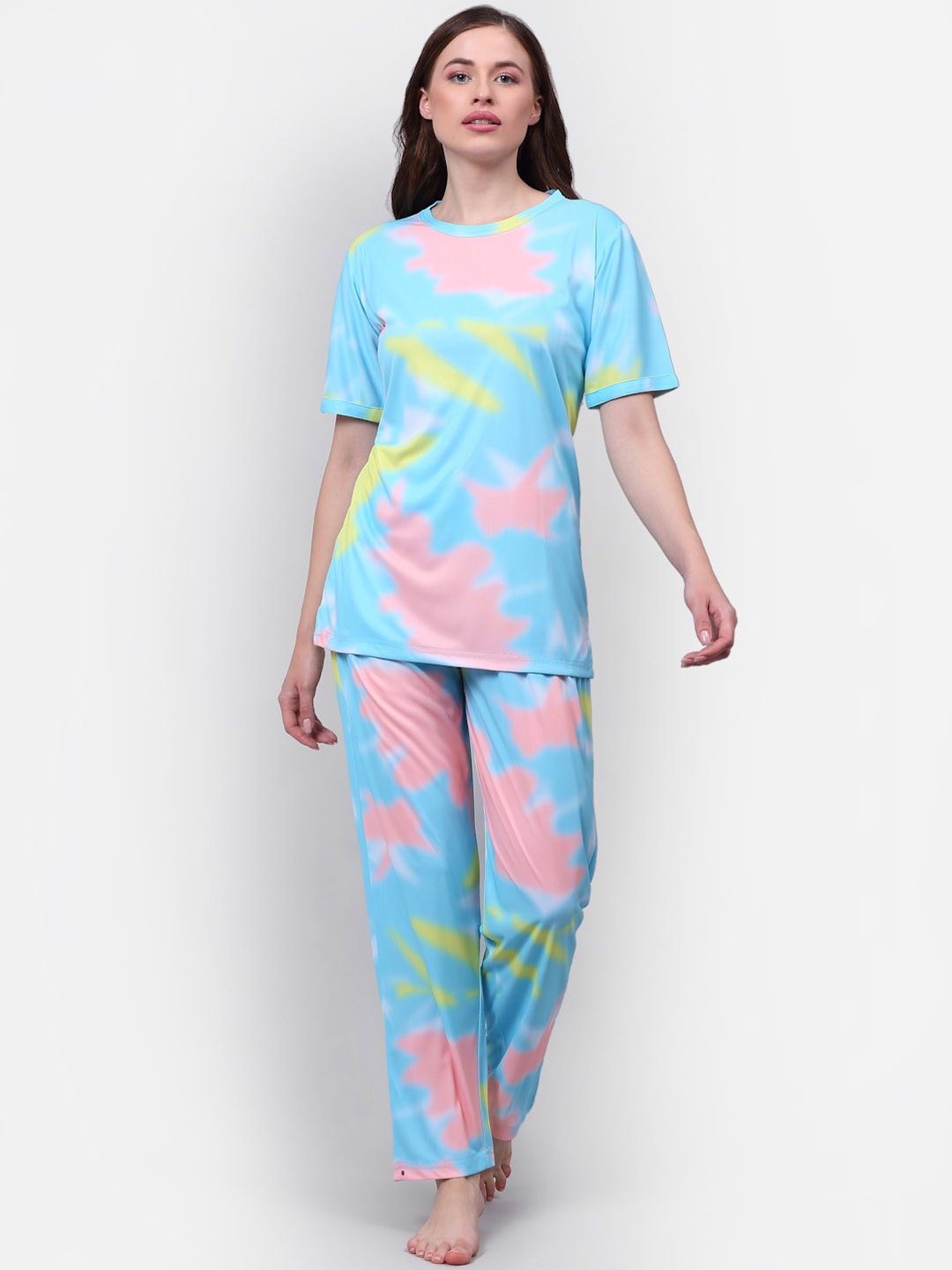 

NEUDIS Women Blue & Pink Printed Night suit