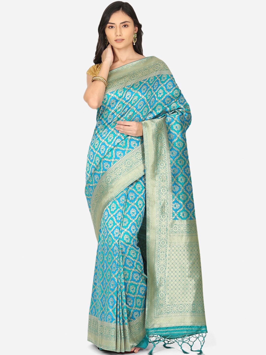 

BOMBAY SELECTIONS Blue & Beige Ethnic Motifs Art Silk Banarasi Saree