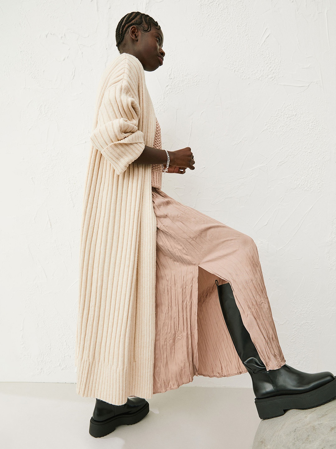 

H&M Women Beige Solid Long Cardigan