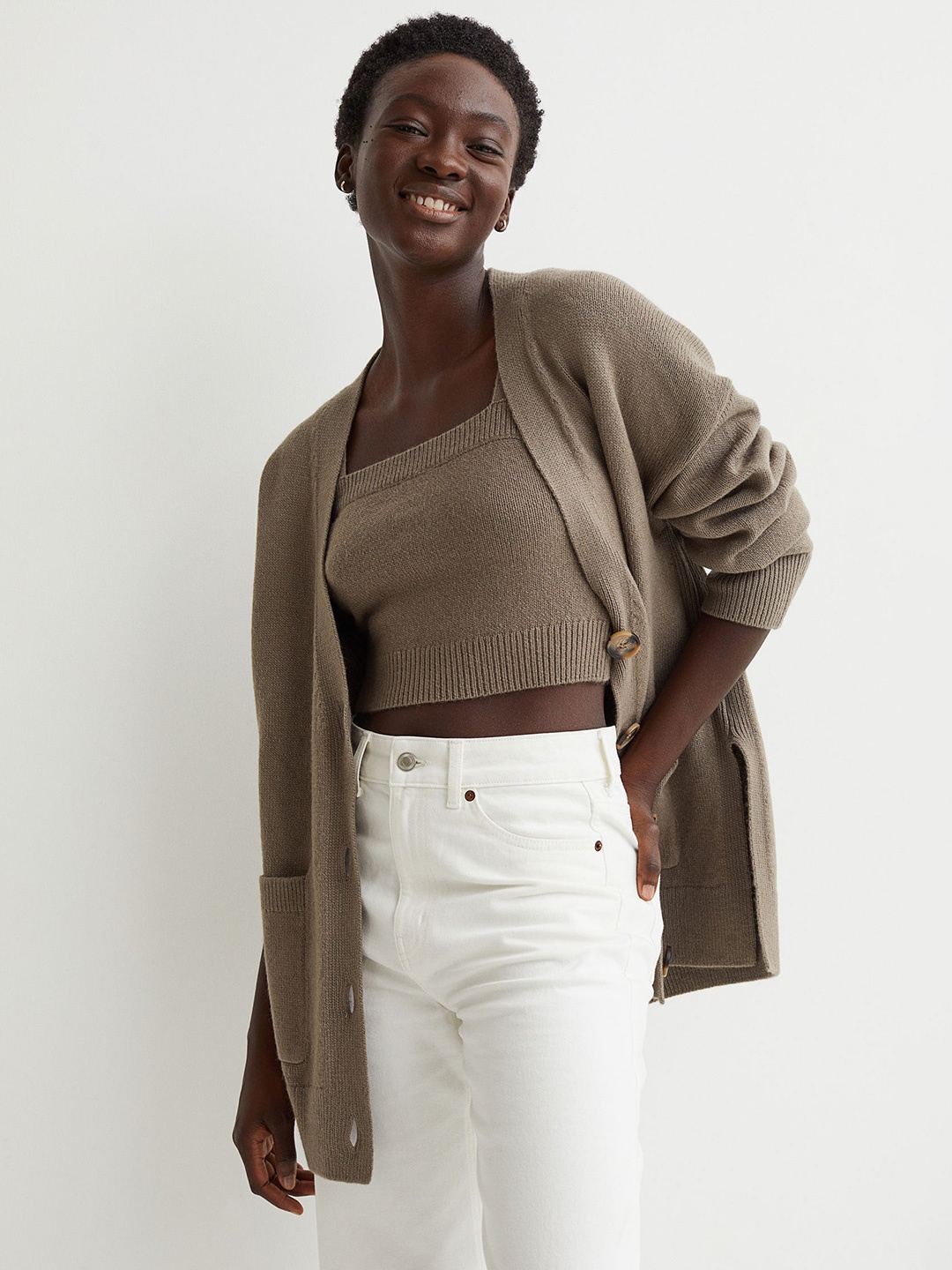 

H&M Women Brown Solid Boxy-Style Cardigan