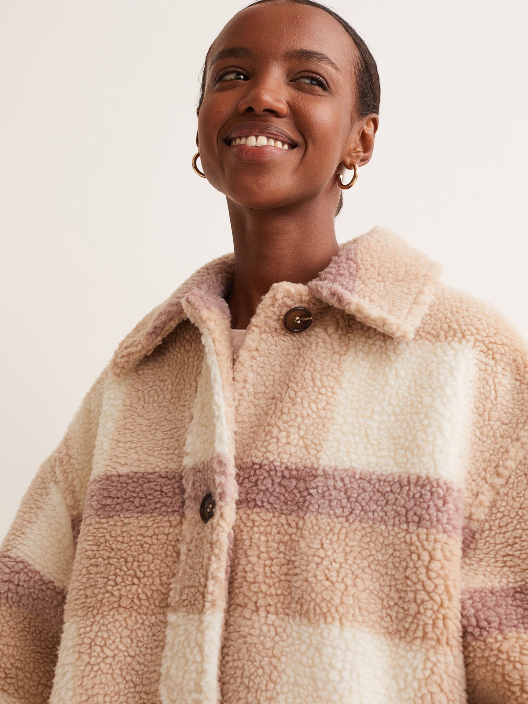 

H&M Women Pink Faux Shearling Shirt Jacket