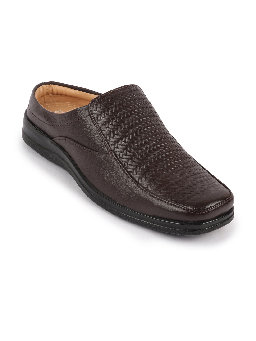 

FAUSTO Men Brown & Black Leather Shoe-Style Sandals