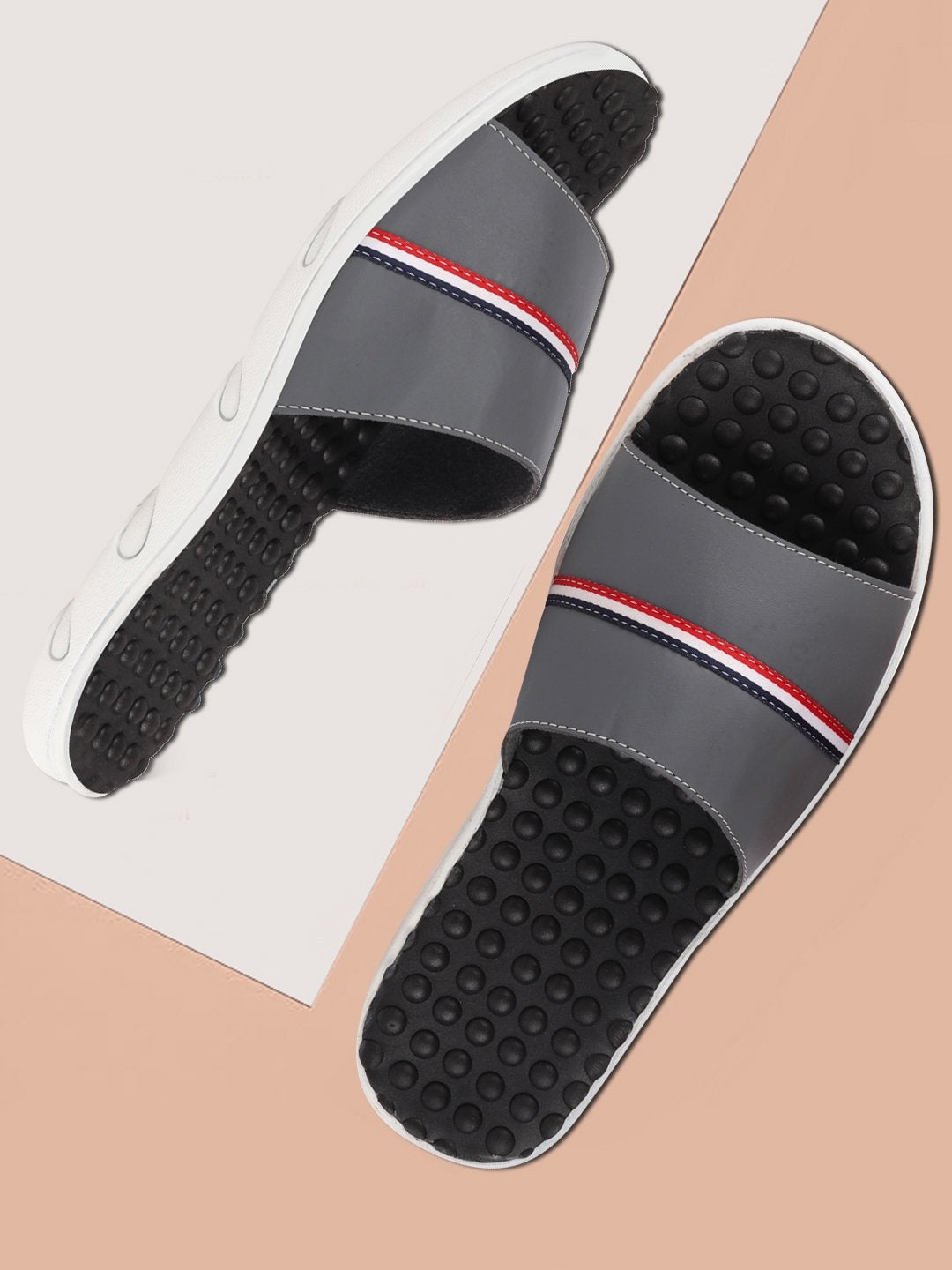 

FAUSTO Men Grey & White Striped Sliders