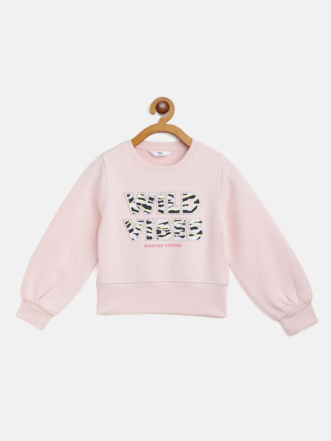 

Marks & Spencer Girls Pink & Black Typography Printed Embellished Sweatshirt