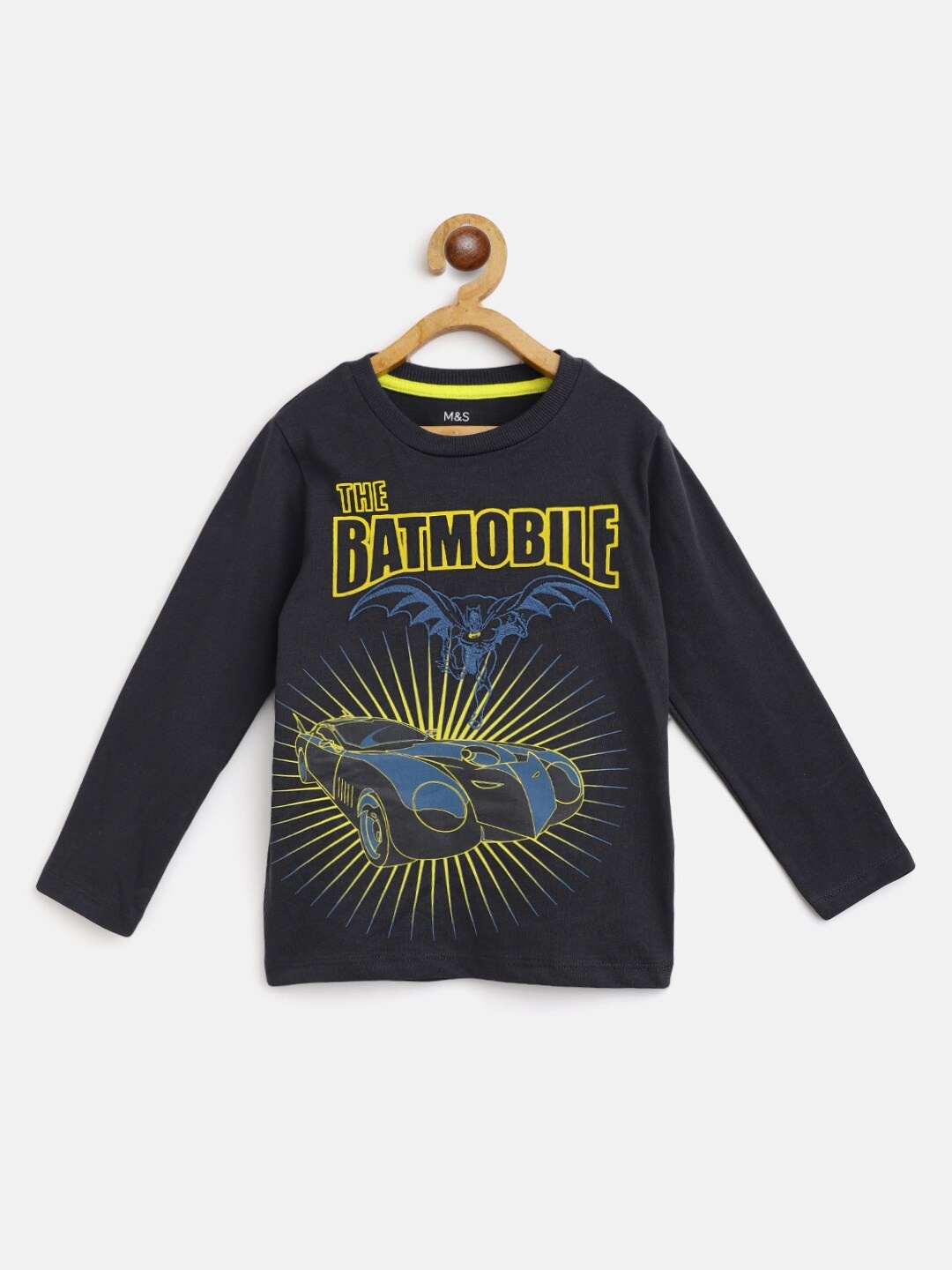 

Marks & Spencer Boys Charcoal Grey & Yellow Pure Cotton Batman Printed T-shirt